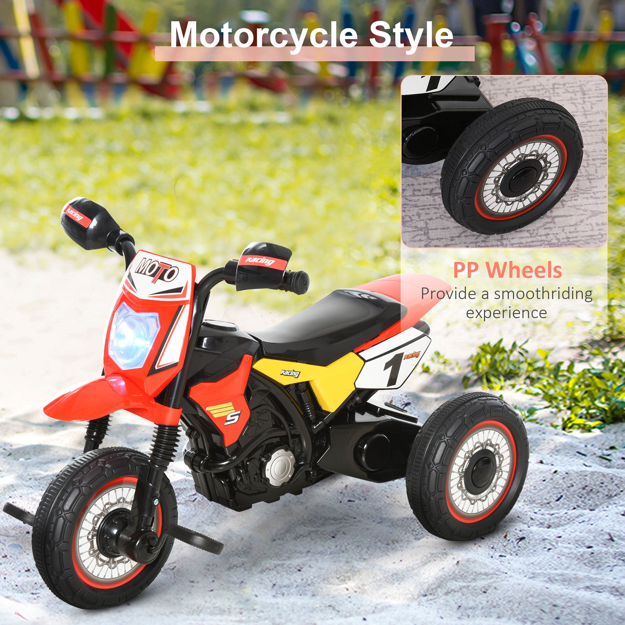 HOMCOM Toddler Pedal Motorcycle Kids Ride On Tricycle Early Learning w/ Music Lights Handlebar Stickers Exercise Boys Girls Gift for Kids 18 - 36 Months Red - North Peak Garden Furniture