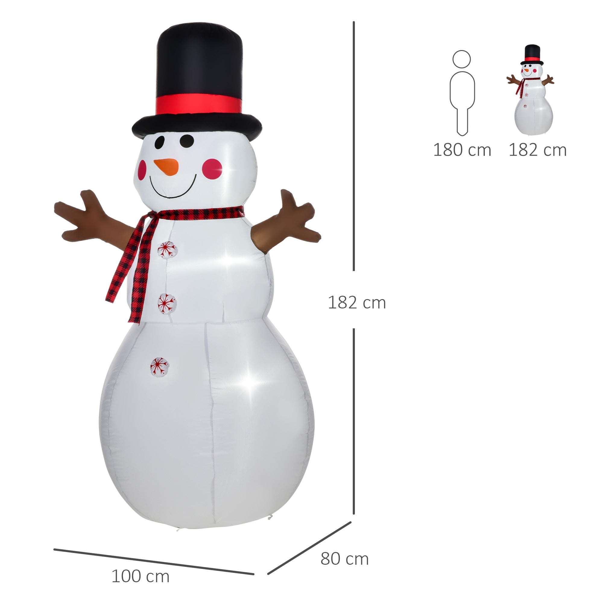HOMCOM 6ft Giant Inflatable Snowman Christmas Decoration w/ LED Lights Accessories Cute Family Fun Seasonal Outdoor Indoor - North Peak Garden Furniture