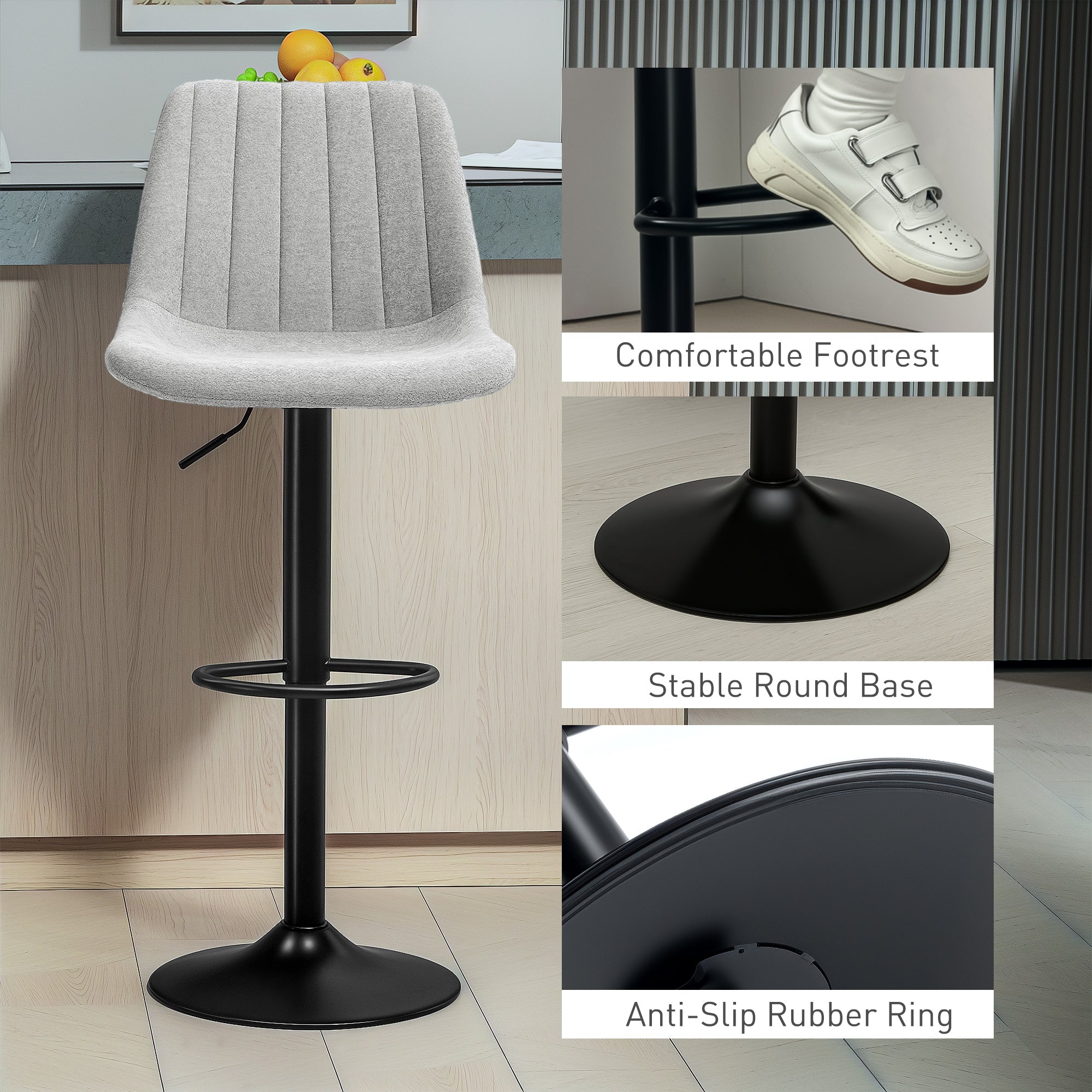 HOMCOM Set of Two Chenille-Feel Tub Bat Stools - Grey - North Peak Garden Furniture