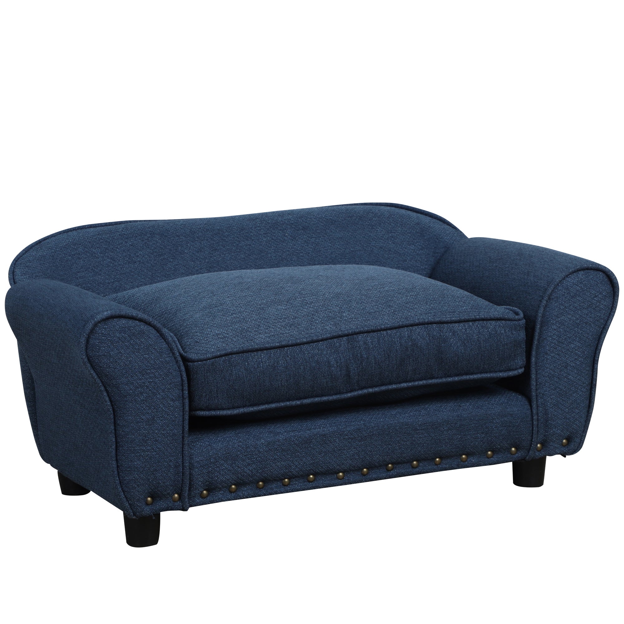 PawHut Dog Sofa for XS and S Size Dogs, Pet Chair Couch with Thick Sponge Padded Cushion, Kitten Lounge Bed with Washable Cover, Wooden Frame - Blue - North Peak Garden Furniture