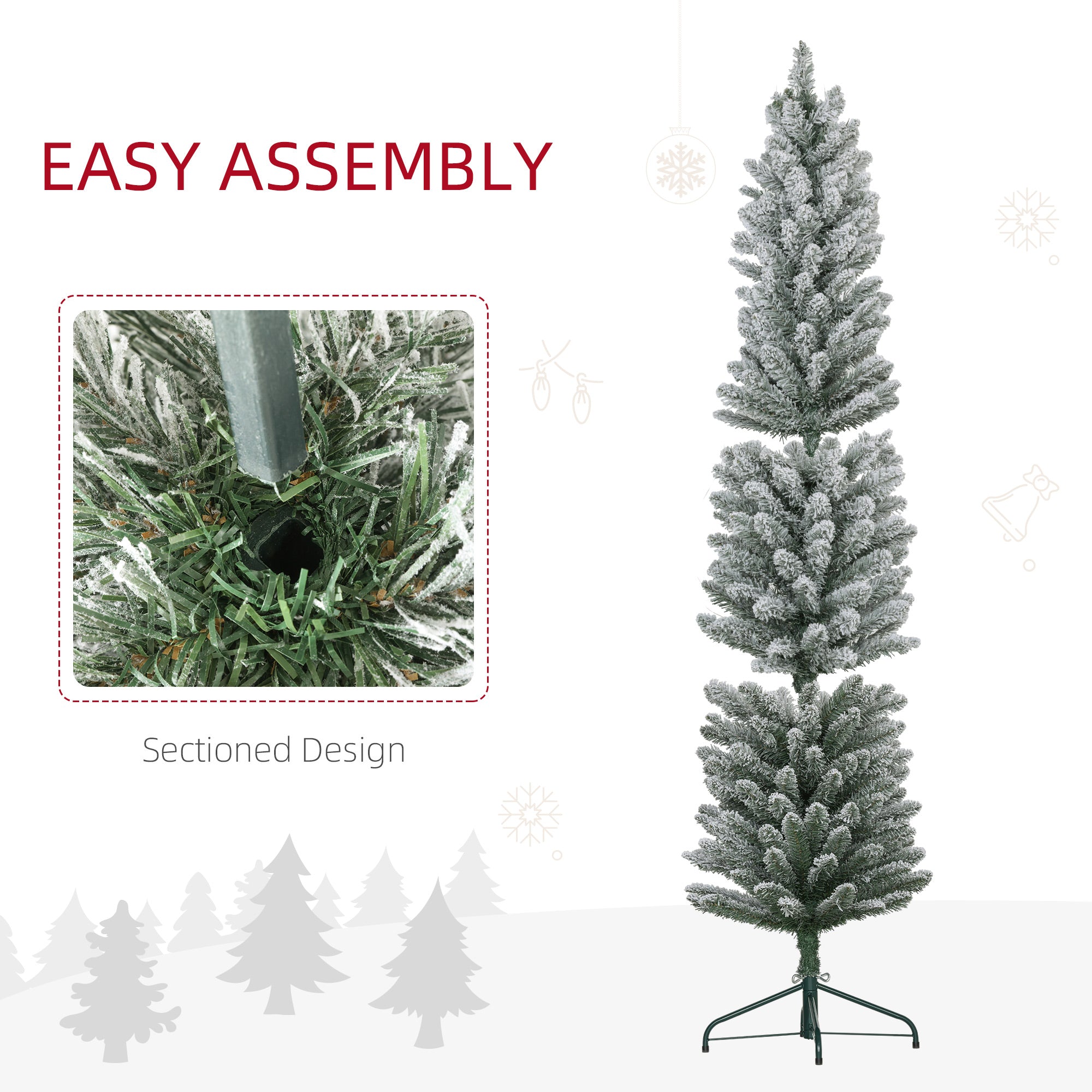 HOMCOM 6ft Artificial Snowy Pencil Christmas Tree - Green - North Peak Garden Furniture