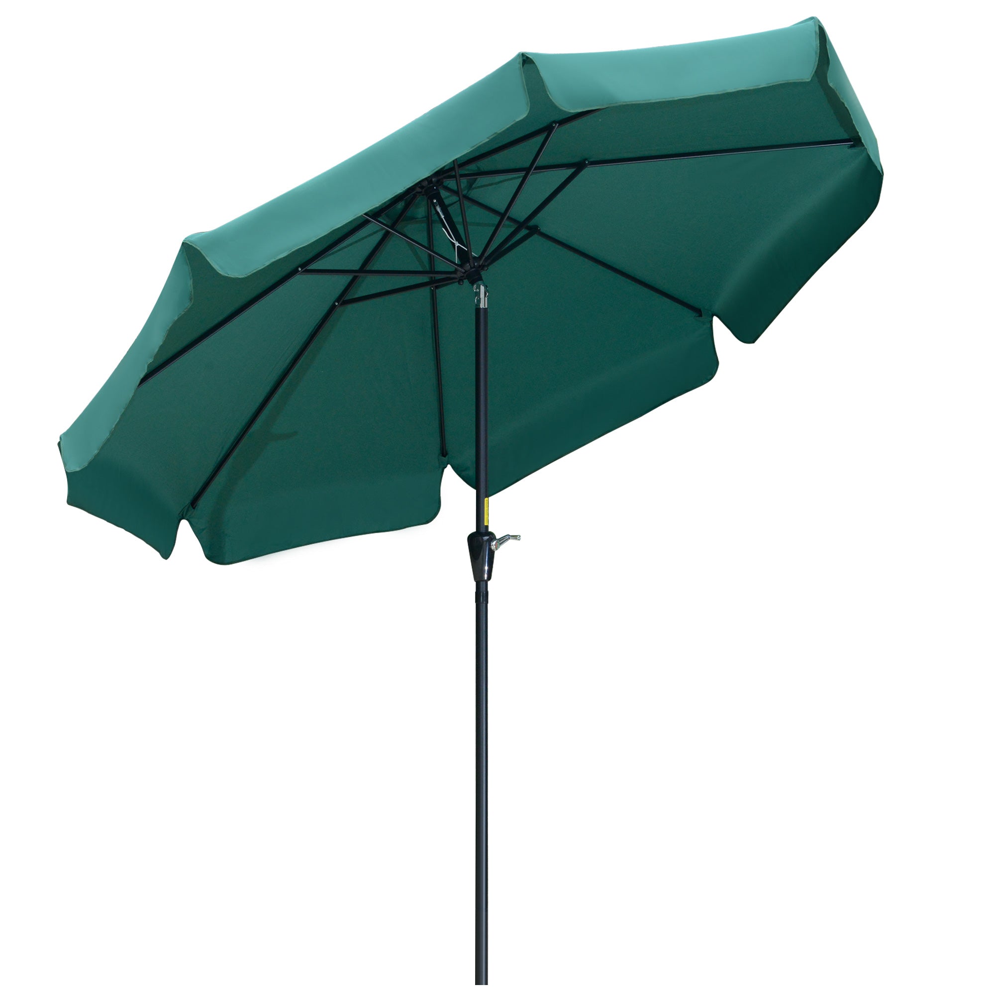 Outsunny 2.7m Patio Parasol Garden Umbrellas Outdoor Sun Shade Table Umbrella with Tilt, Crank, 8 Ribs, Ruffles, Green - North Peak Garden Furniture