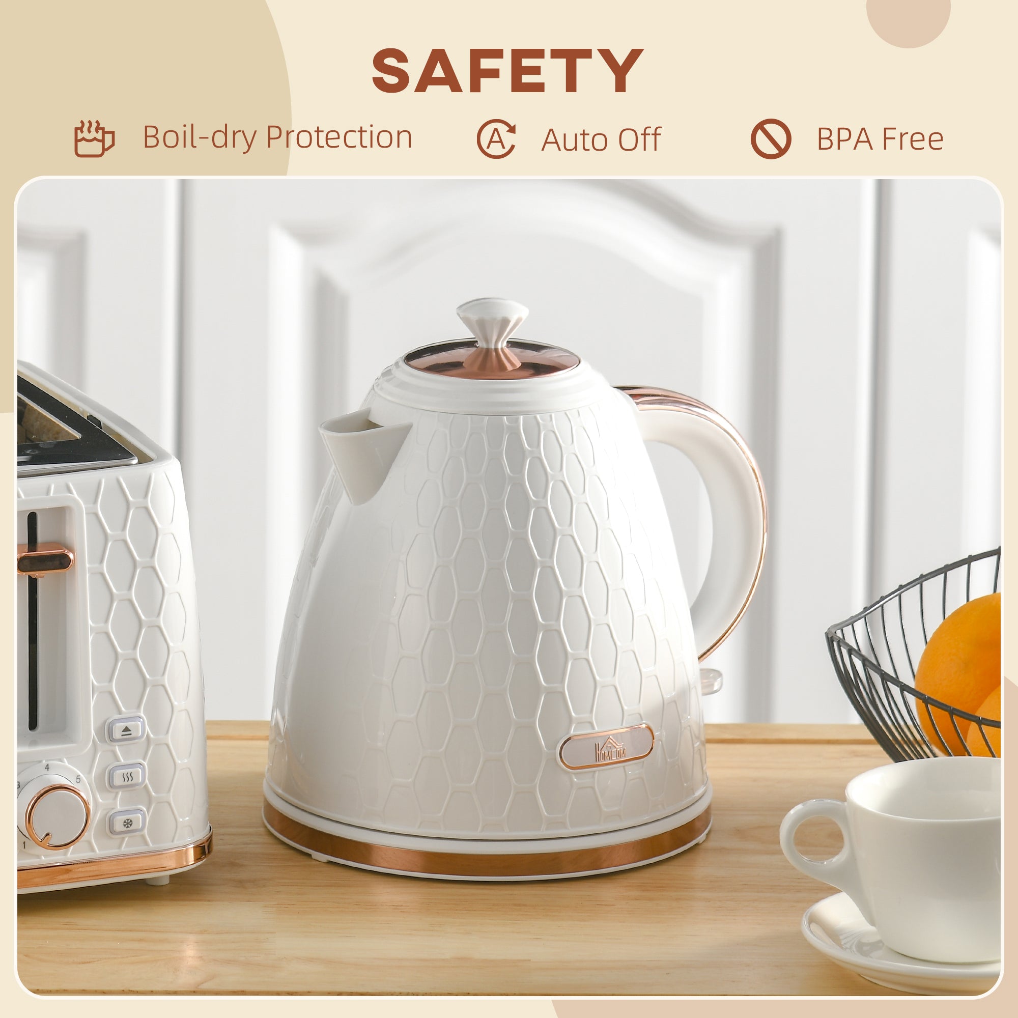HOMCOM 3kW Rapid Boil Honeycomb Kettle - Cream - North Peak Garden Furniture