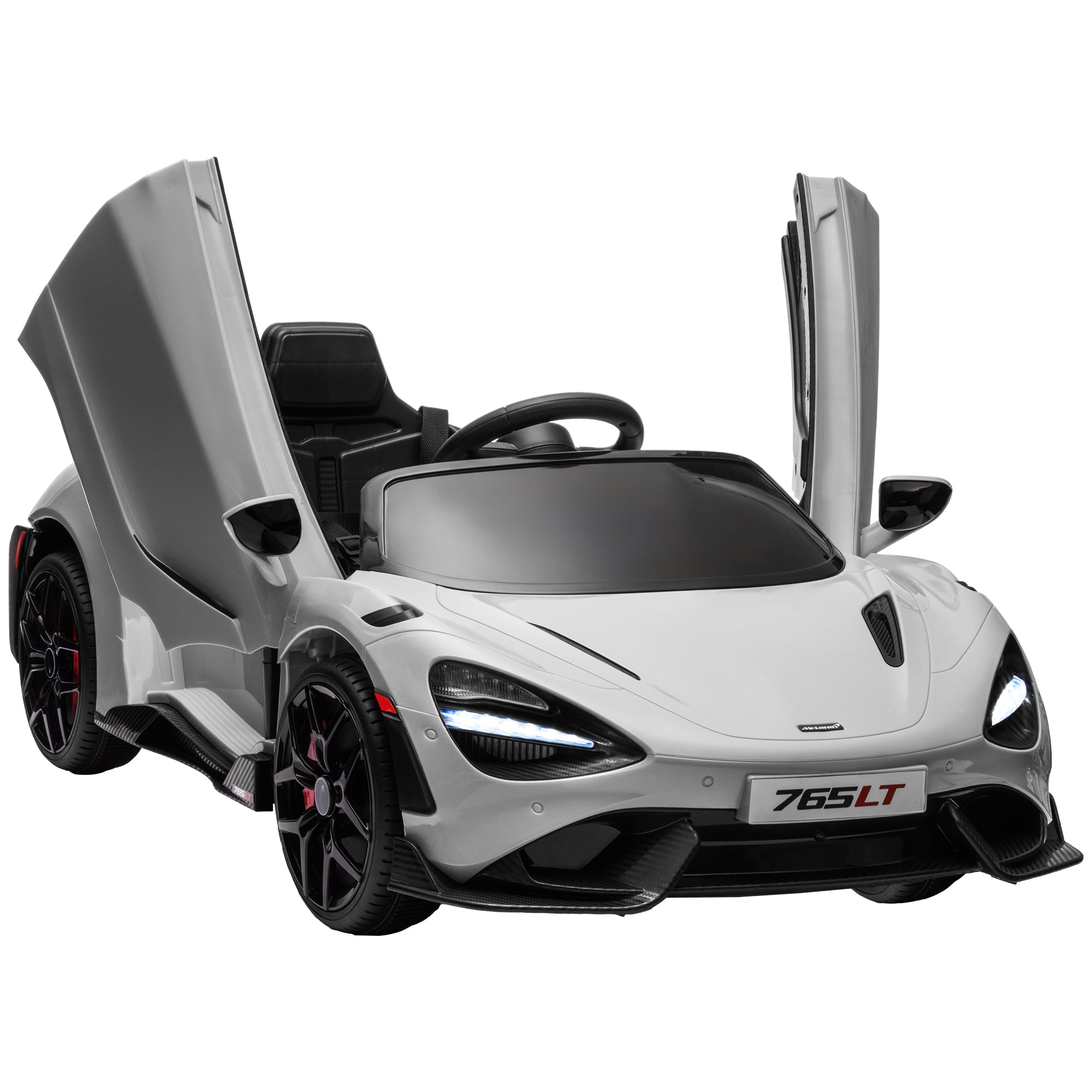 AIYAPLAY McLaren 765LT Licensed 12V Kids Electric Ride on Car with Butterfly Doors Remote Control Transport Wheels Grey