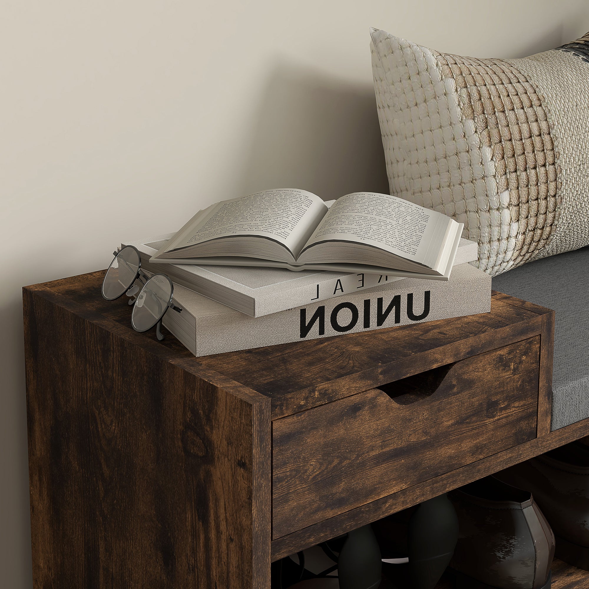 HOMCOM Multi-Compartment Shoe Bench, with Seat - Rustic Brown - North Peak Garden Furniture