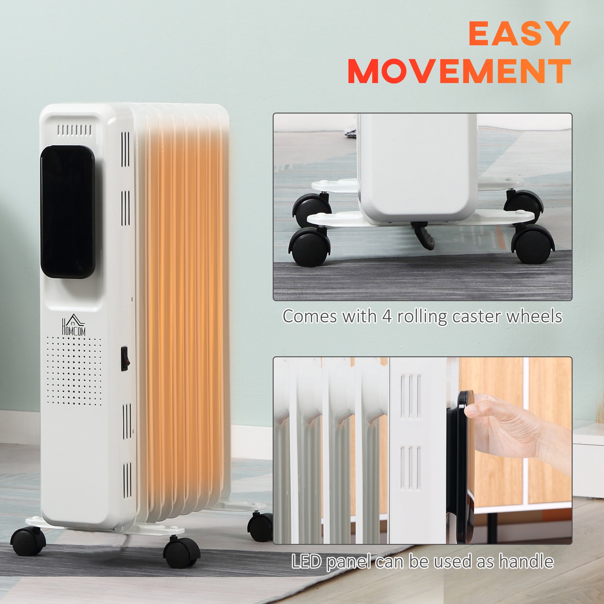 HOMCOM 2000W Oil Filled Radiator, 9 Fin Portable Electric Heater with LED Display, 24H Timer, 3 Heat Settings, Adjustable Thermostat, Safety Cut off, Remote Control, White - North Peak Garden Furniture