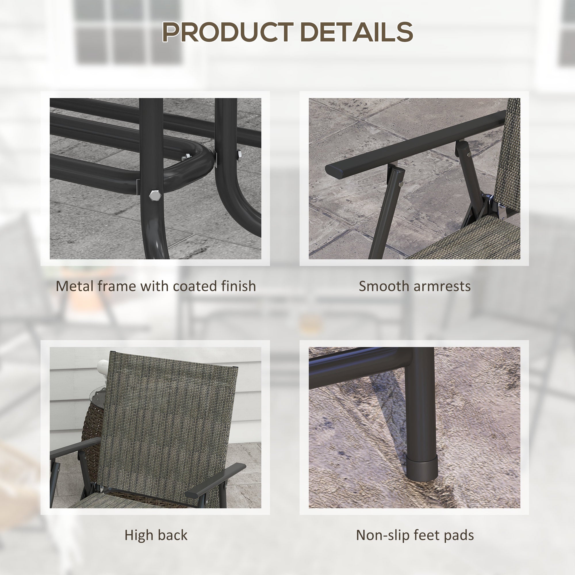 Outsunny Outdoor 4 Pieces Patio Furniture Set with Breathable Mesh Fabric Seat & Backrest, Garden Set with Two Foldable Armchairs, a Loveseat & Glass Top Table, Mixed Brown - North Peak Garden Furniture