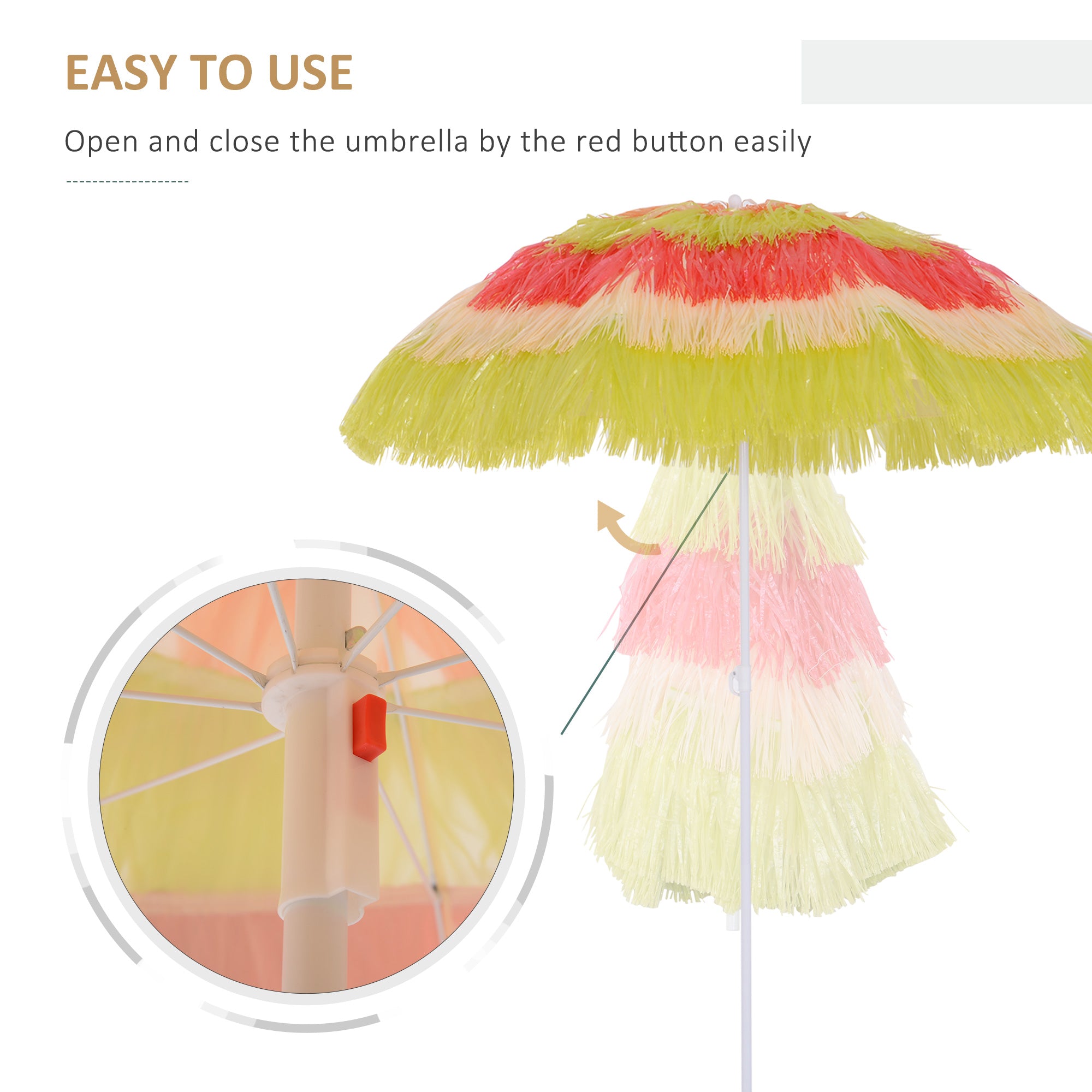 Outsunny Portable Beach Umbrella: Foldable Rainbow Parasol for Hawaiian-Style Sun Protection