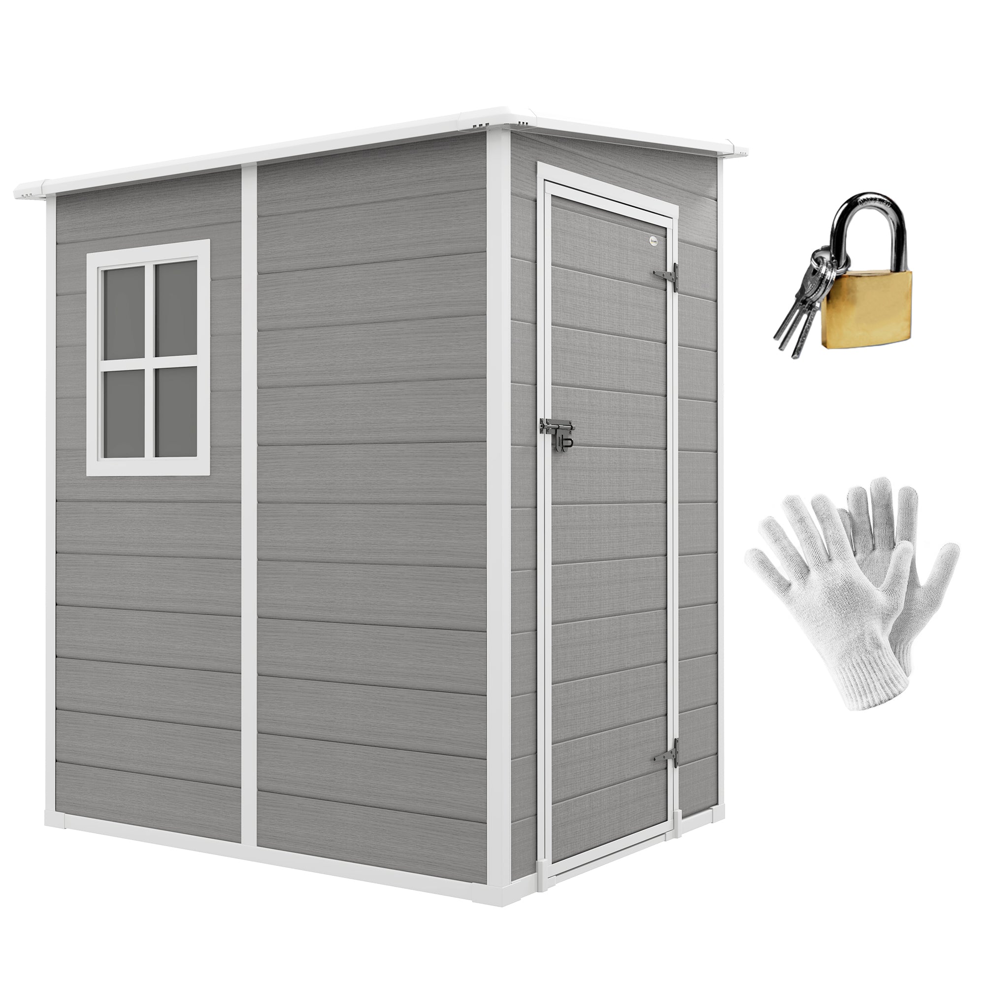 Outsunny 4'x5' Garden Storage Shed, Lean to Shed, Lockable Garden Shed with Window, Vent and Plastic Roof, Grey - North Peak Garden Furniture