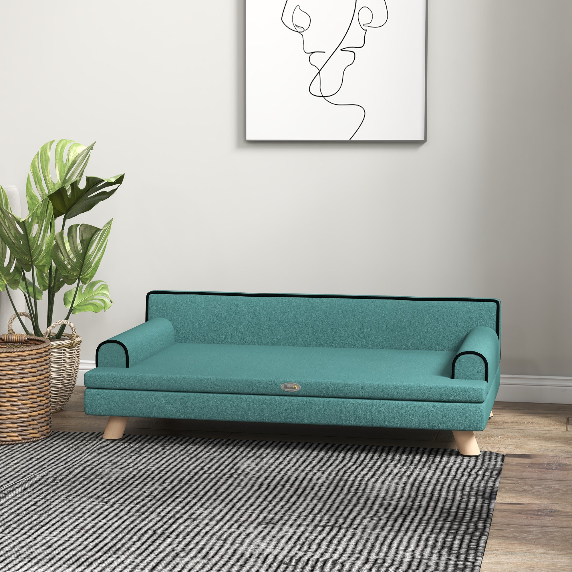 PawHut Dog Sofa, with Wooden Legs, Water-Resistant Fabric, for Medium & Large Dogs - Green - North Peak Garden Furniture
