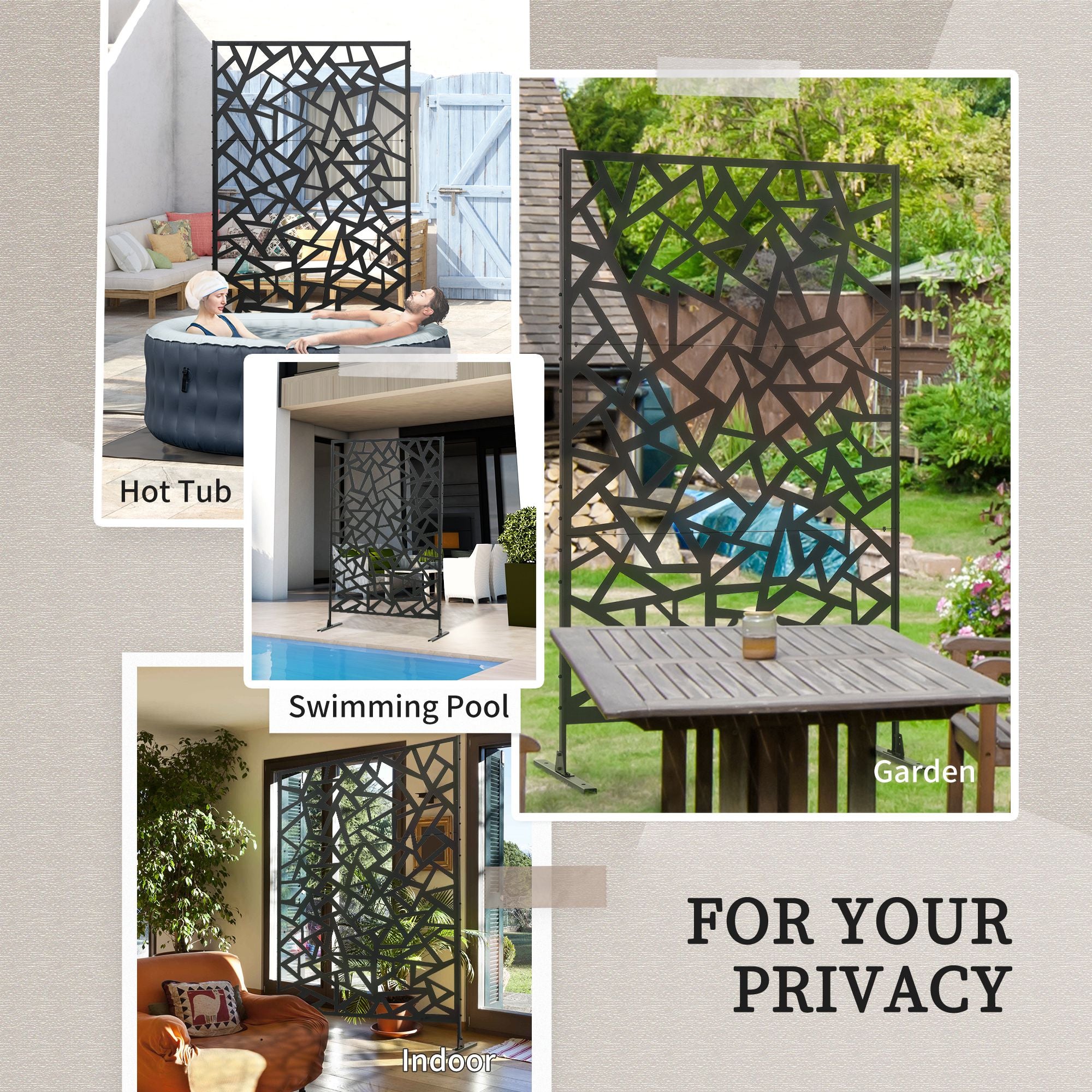 Outsunny Freestanding Garden Partition Screen Metal Decorative Outdoor Divider with Expansion Screws for Garden Patio Deck - North Peak Garden Furniture