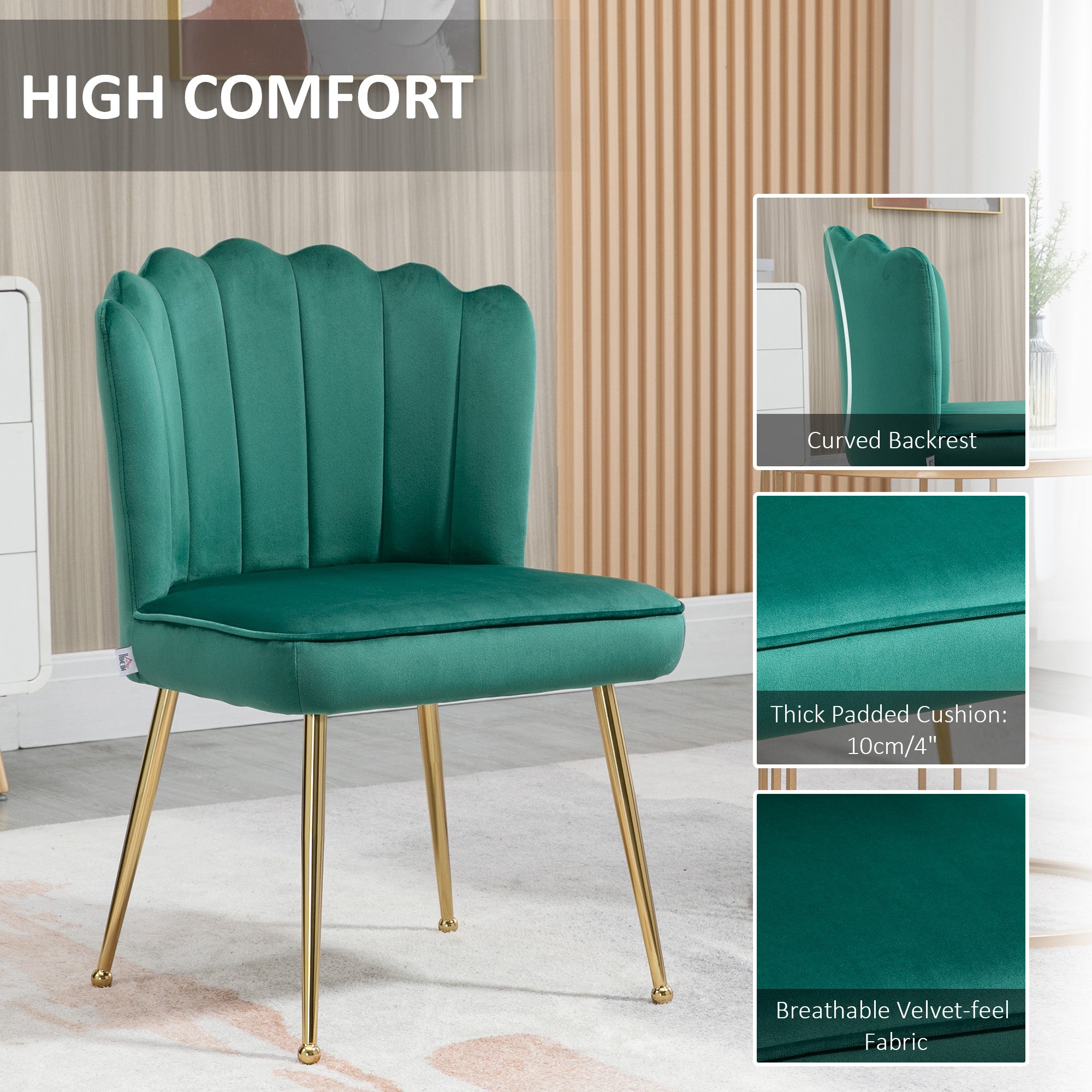 HOMCOM Velvet-Feel Shell Accent Chair - Green - North Peak Garden Furniture