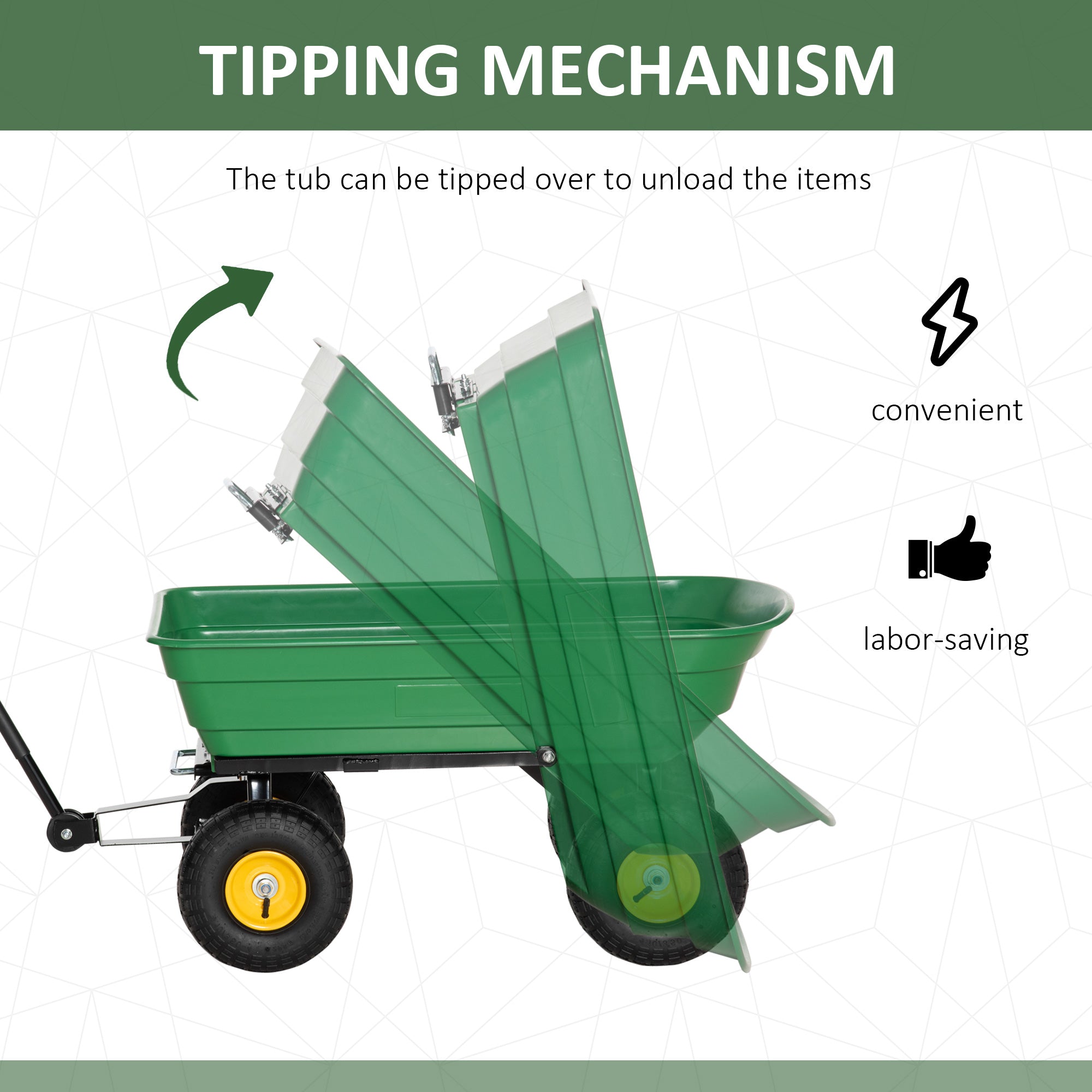 Outsunny 75 Litre Large Garden Cart Heavy Duty 4 Wheel Trolley Dump Wheelbarrow Tipping Truck Trailer - Green - North Peak Garden Furniture