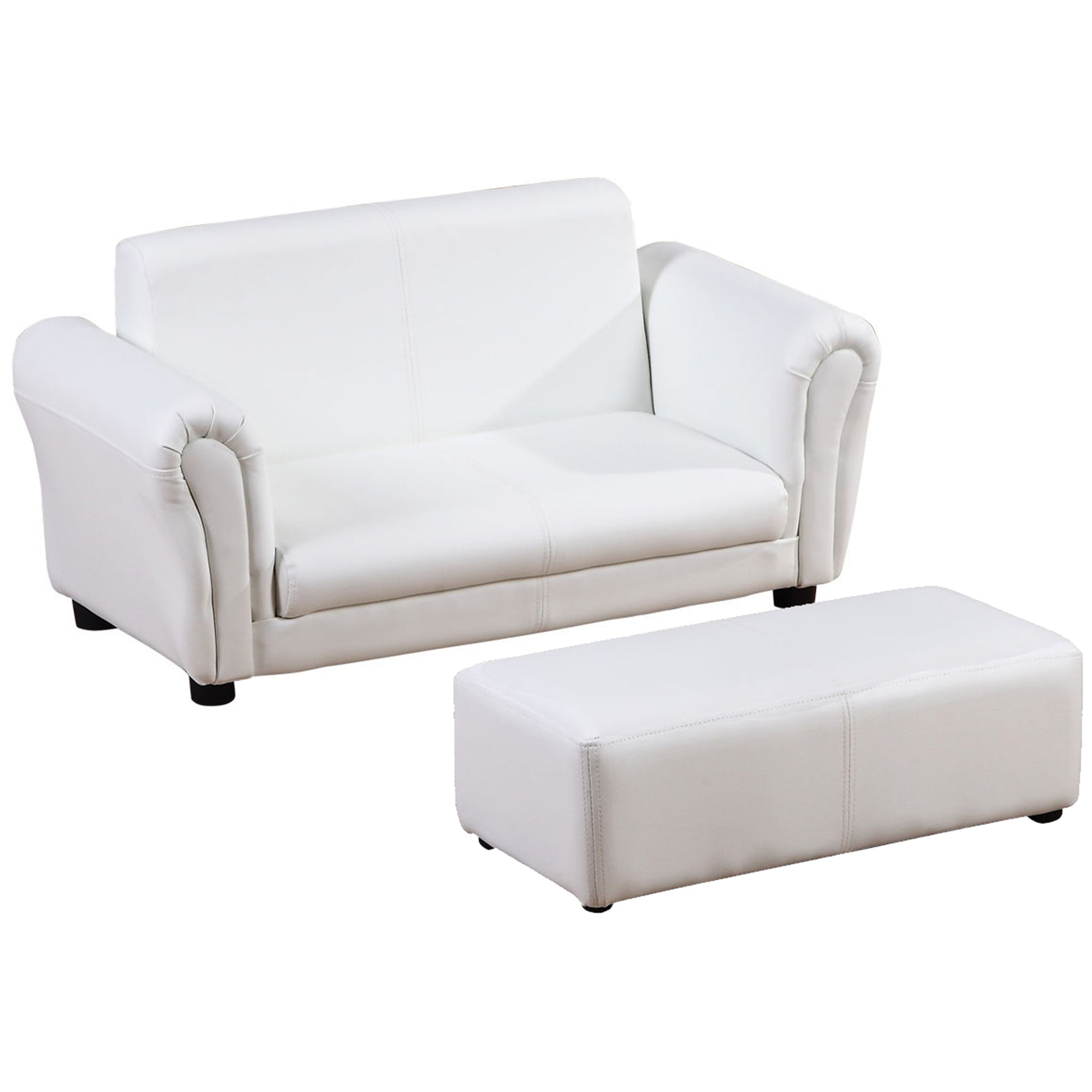 HOMCOM 2 Seater Toddler Chair Kids Twin Sofa Childrens Double Seat Chair Furniture Armchair Boys Girls Couch w/ Footstool (White) - North Peak Garden Furniture