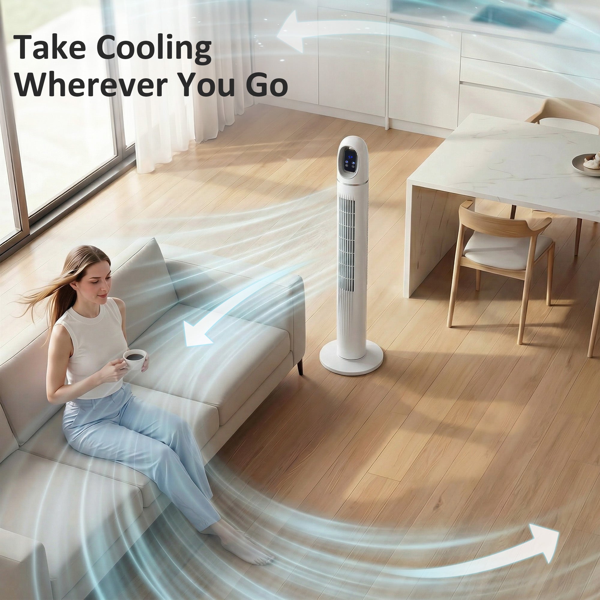 HOMCOM Tower Fan for Bedroom, Standing Floor Fan with Oscillating, 3 Modes, 3 Speeds, 24 Hour Timer, White