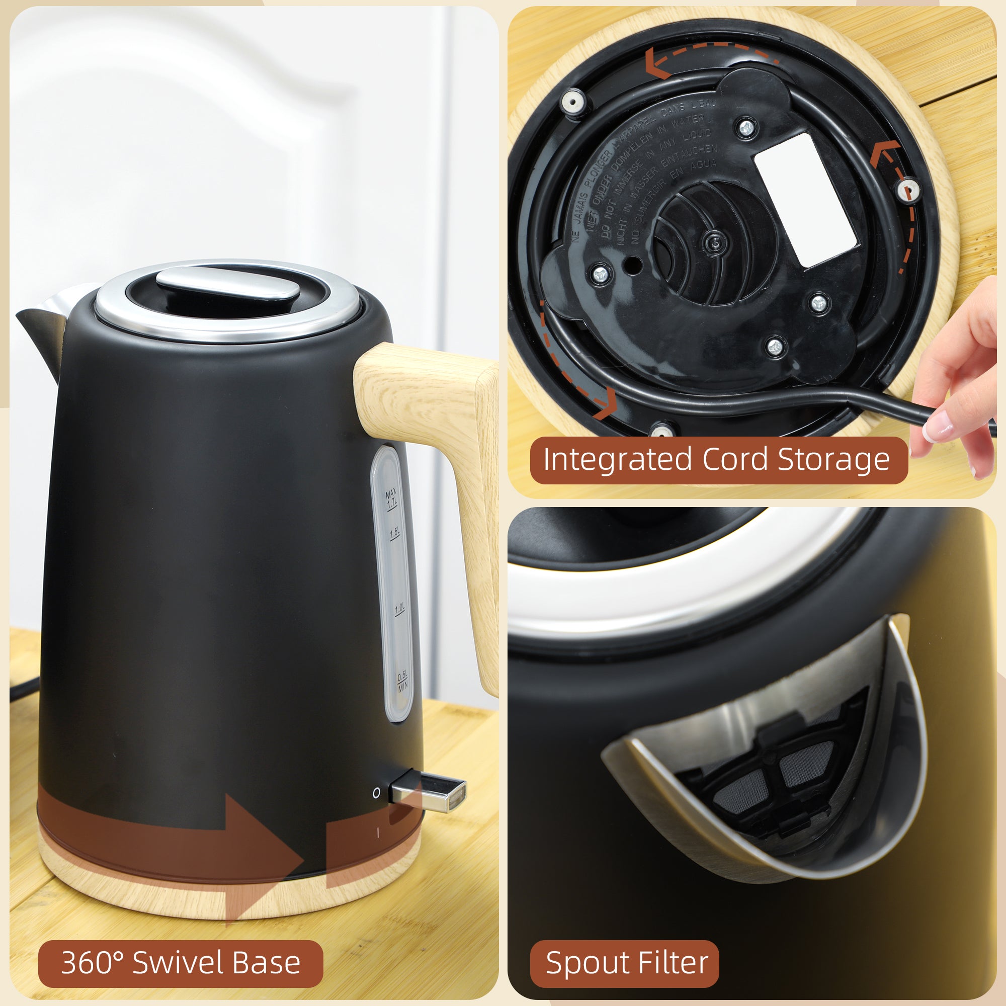 HOMCOM Kettle and Toaster Set, 1.7L 3000W Fast Boil Kettle & 2 Slice Toaster Kitchen Set with 7 Level Browning Controls, Defrost, Reheat, Auto Off, Boil-dry Protection, Black - North Peak Garden Furniture