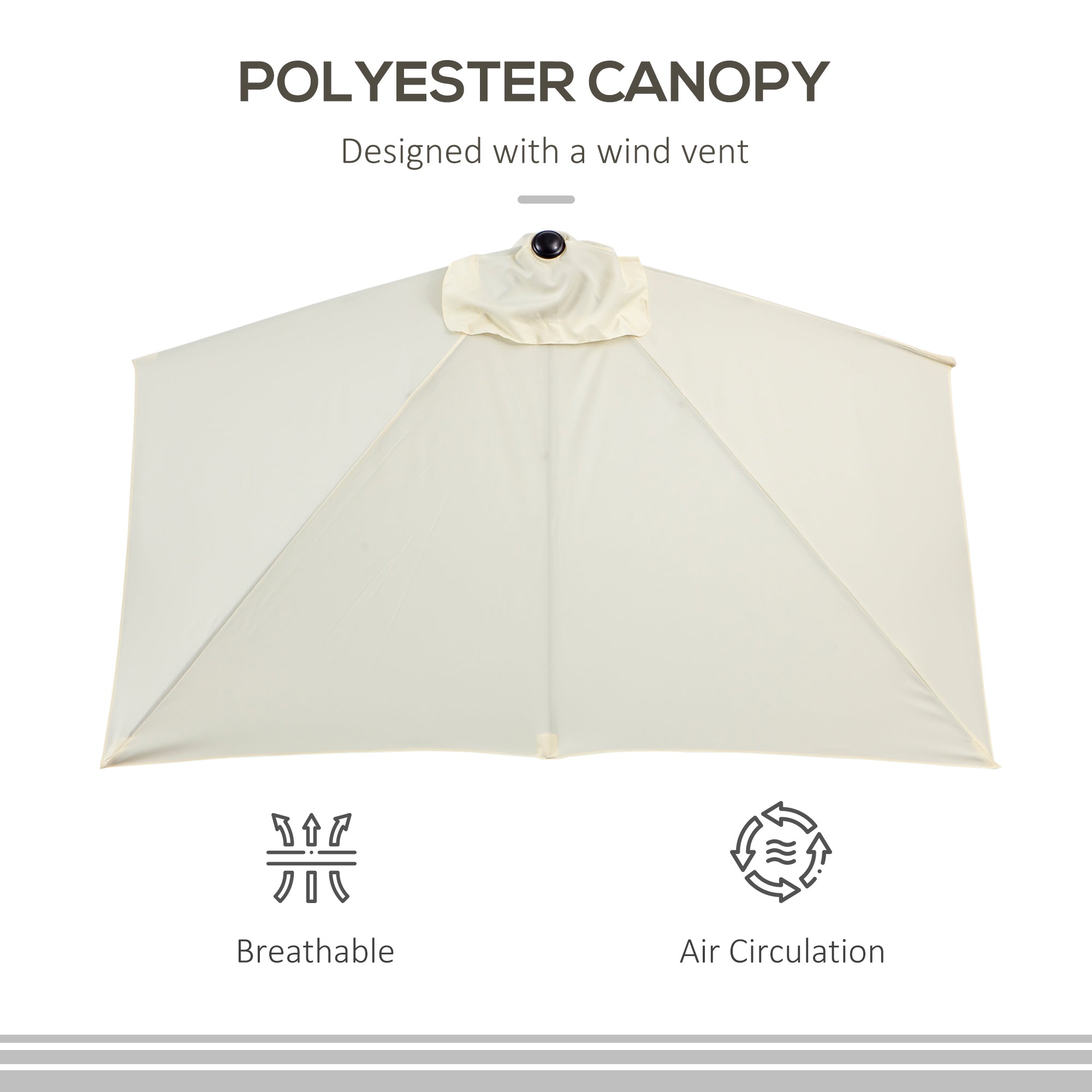 Outsunny Balcony Half Parasol Semi Round Umbrella Patio Crank Handle (2.3 m, Beige)- NO BASE INCLUDED - North Peak Garden Furniture