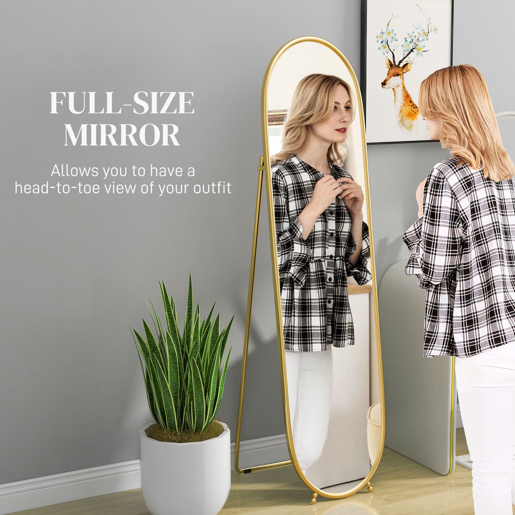 HOMCOM Three-Way Curved Full Length Mirror - Gold Tone - North Peak Garden Furniture