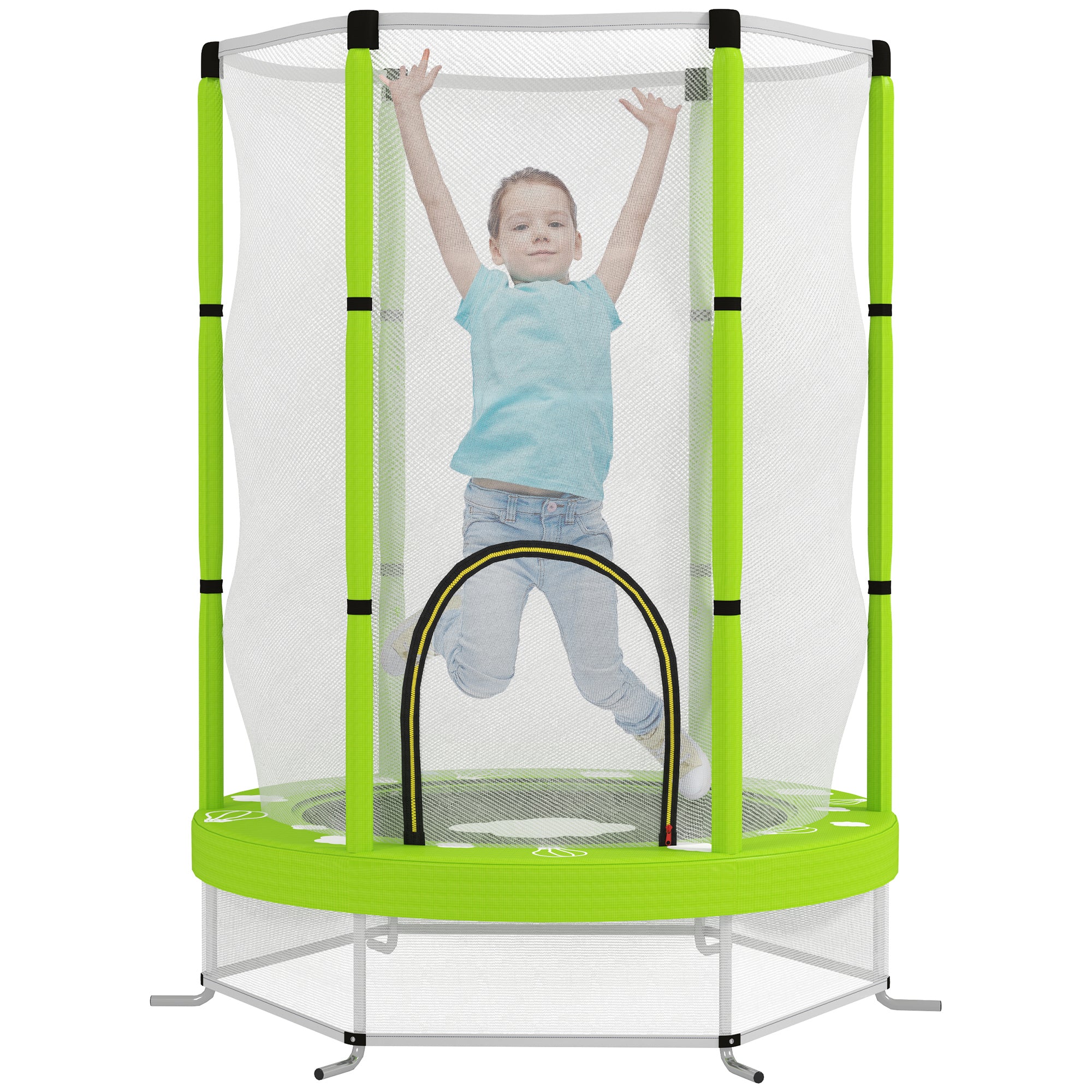 AIYAPLAY 4.6ft Toddler Trampoline w/ Safety Enclosure Net, for Indoor Outdoor Use, Ages 3-6 Years, Green - North Peak Garden Furniture