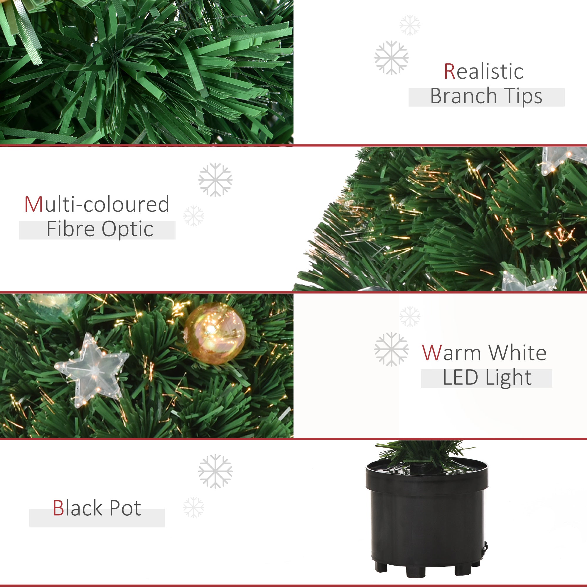 HOMCOM 2FT Pre-lit Artificial Christmas Tree Tabletop Multicoloured Fibre Optic Xmas Decoration w/ LED Lights Pot Table Desk - Green - North Peak Garden Furniture