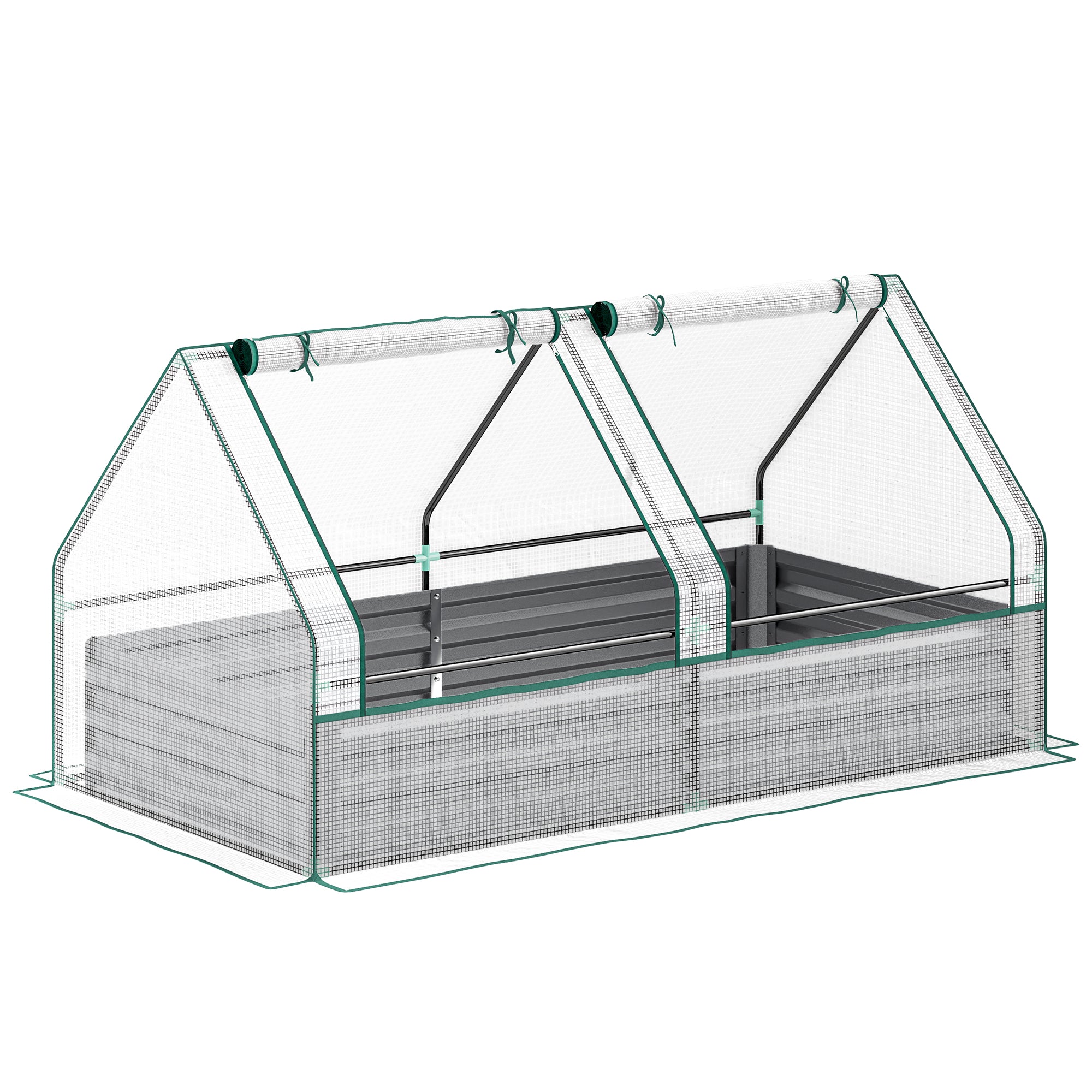Outsunny Metal Planter Box with Cover, Raised Garden Bed with Greenhouse, for Herbs and Vegetables, White and Dark Grey