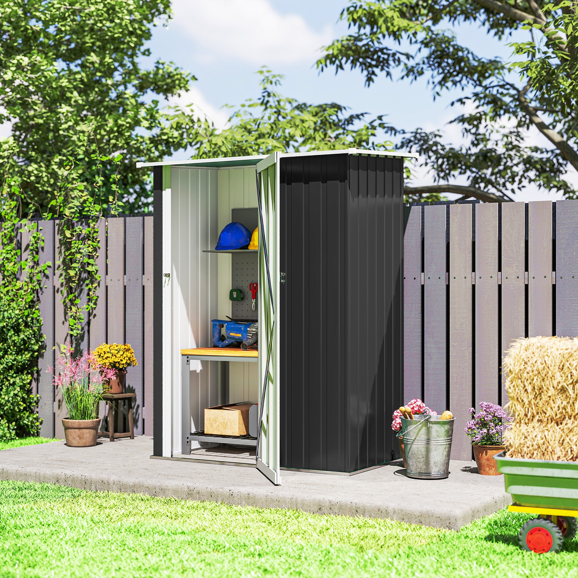 Outsunny 5ft x 3ft Garden Metal Storage Shed, Outdoor Tool Shed with Sloped Roof, Lockable Door for Tools, Equipment, Grey
