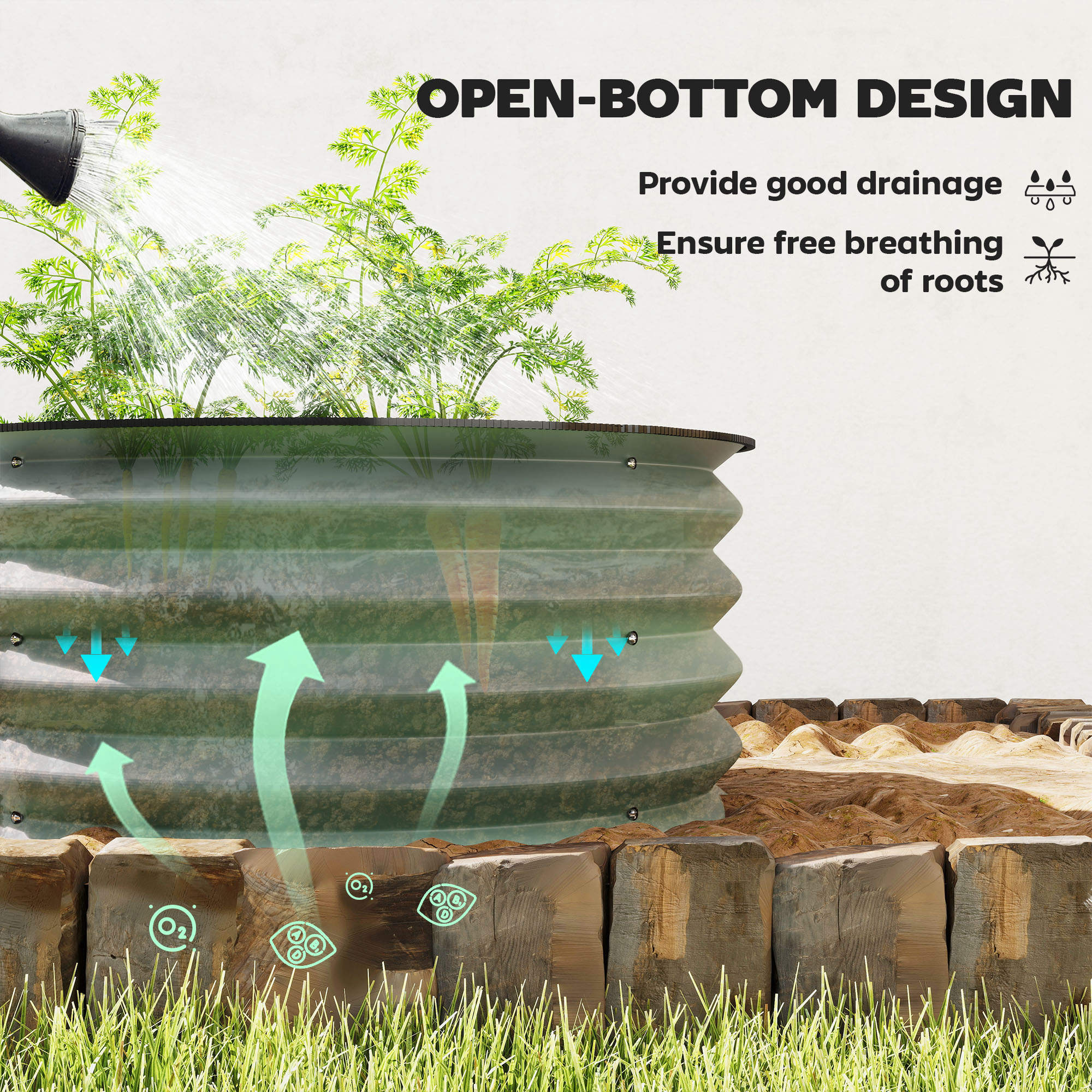 Outsunny Set of 2 Raised Garden Bed, Metal Planter Box with Safety Edging, Easy-to-assemble Stock Tank, Green