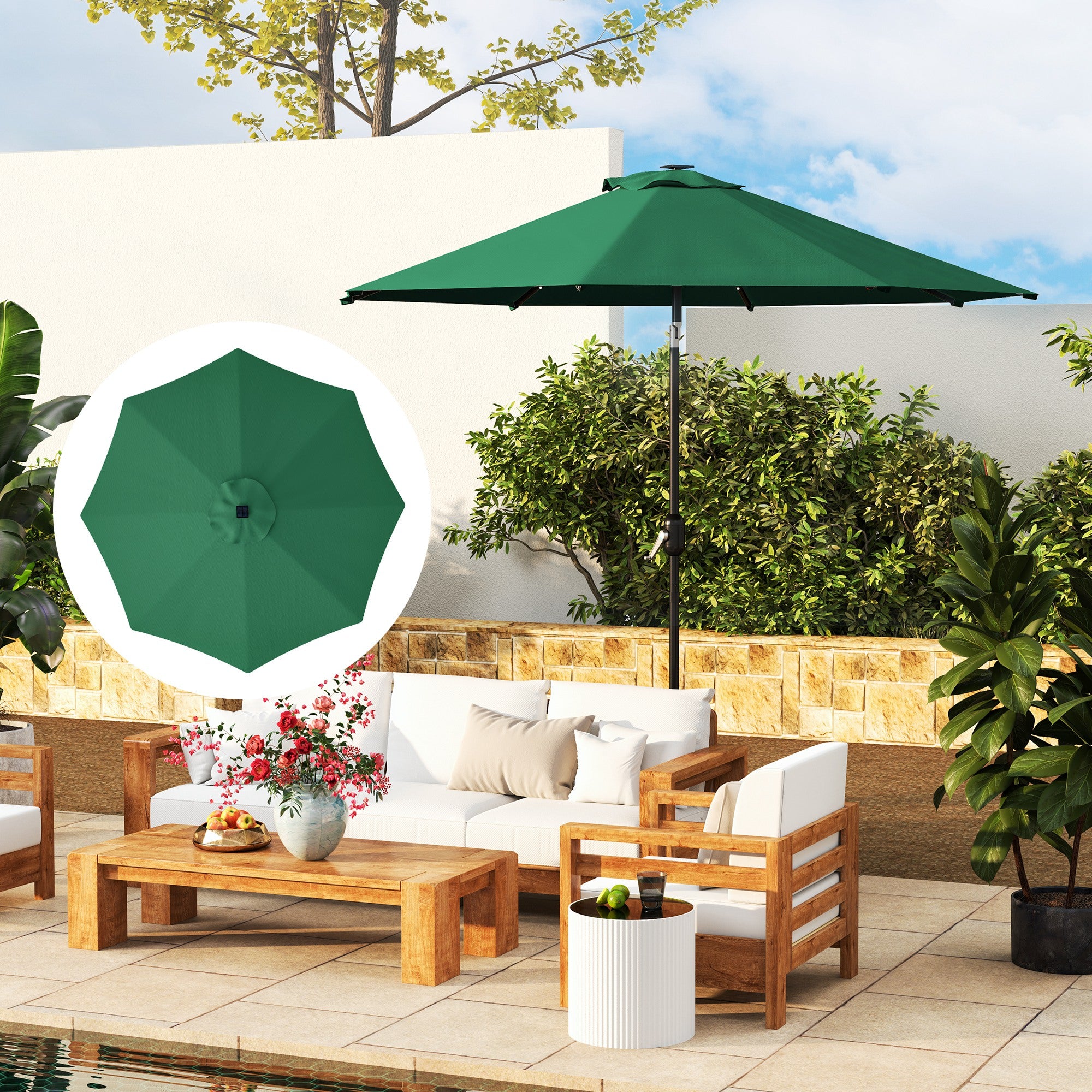 Outsunny 3 m Replacement Parasol Canopy with Top Vent, UPF 50+ Garden Parasol Replacement Canopy, 8 Rib Parasol Cover Replacement Fits Various Frames, Green - North Peak Garden Furniture
