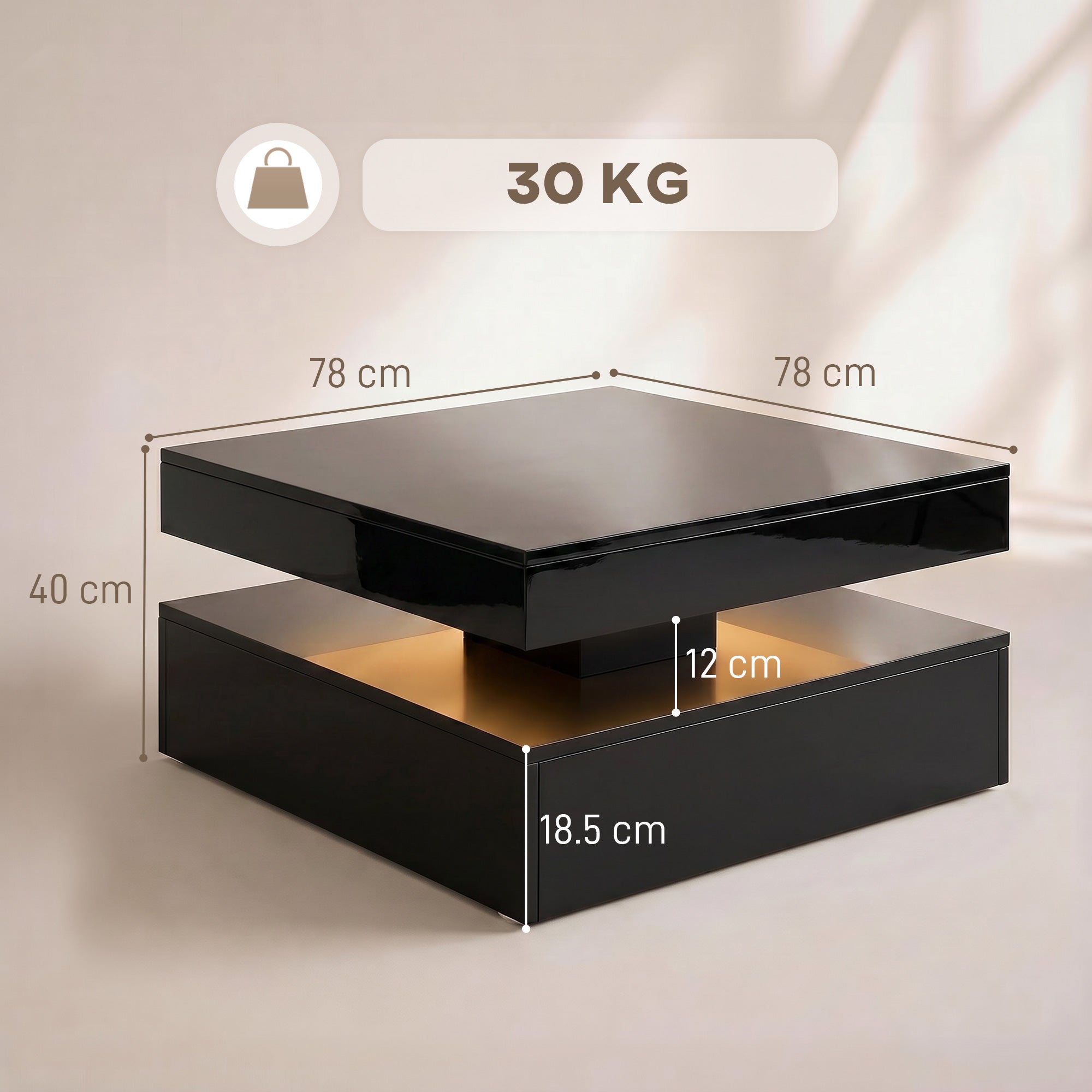 HOMCOM LED Coffee Table with Storage, 2-Tier Modern Centre Table with Open Shelf and Remote for Living Room, High Gloss Black