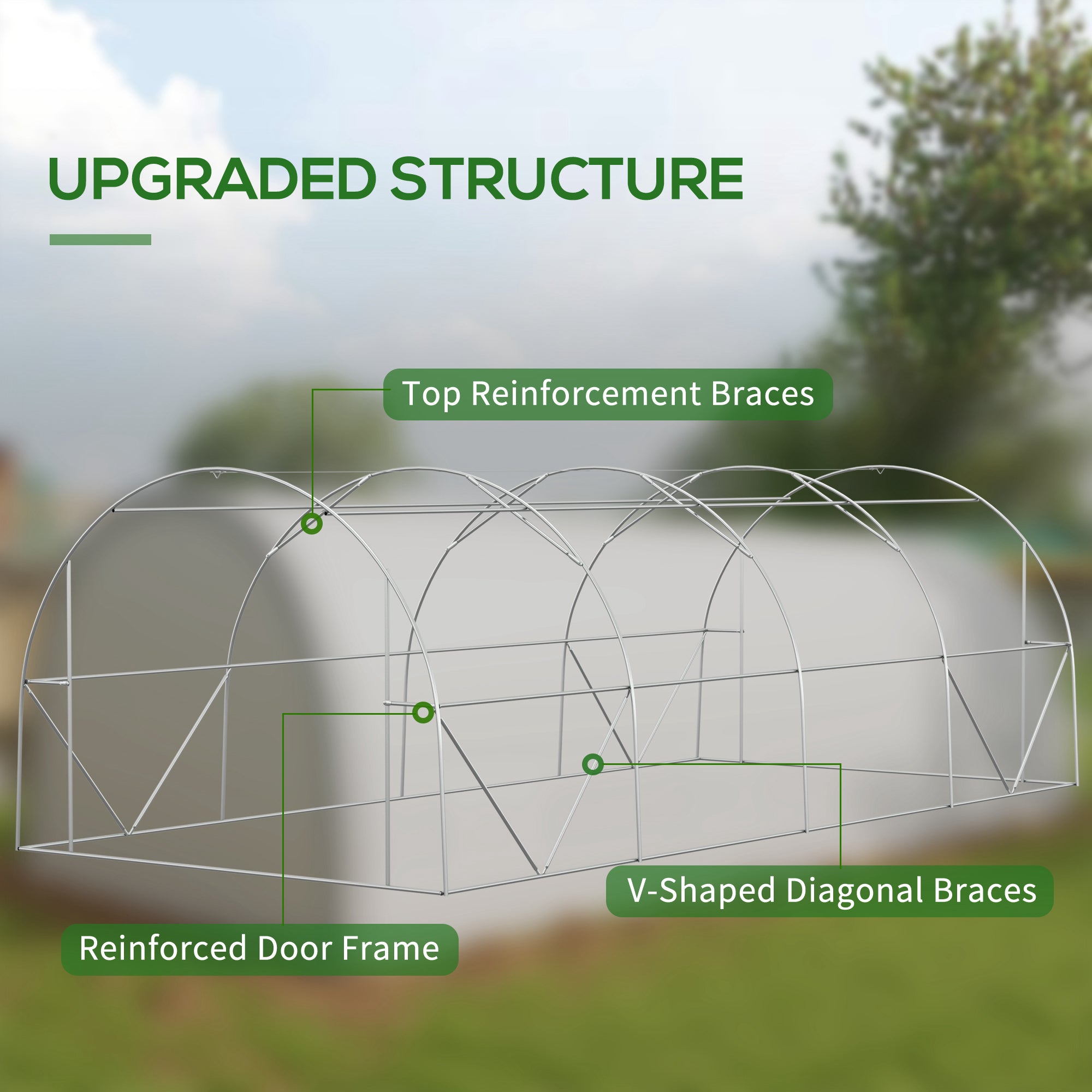 Outsunny 6 x 3(m) Polytunnel Greenhouse with Upgraded Structure, Mesh Door and Windows, 15 Plant Labels, White
