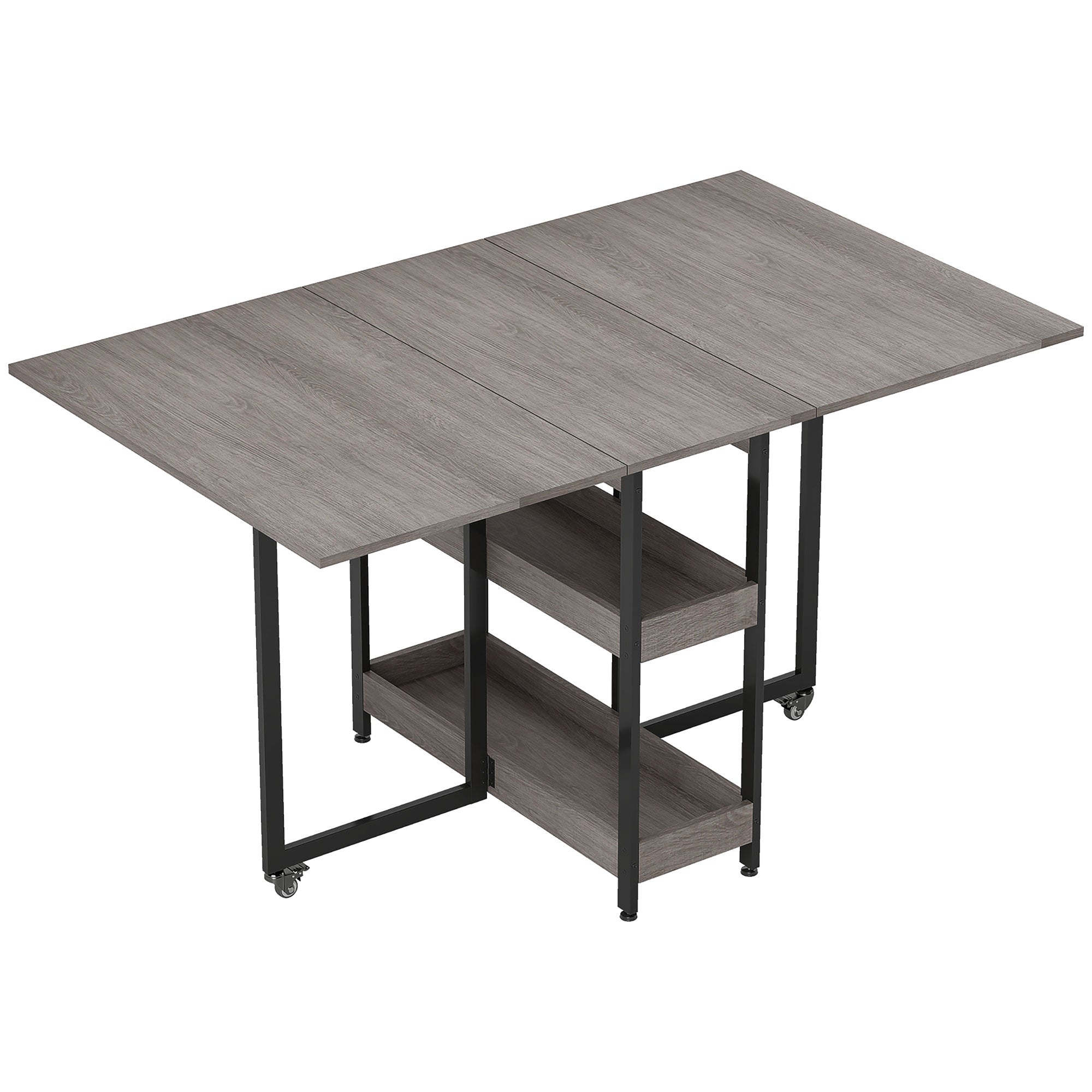 HOMCOM Industrial Folding Dining Table, Drop Leaf Table with Open Compartments for Small Spaces, Kitchen, Dining Room, Grey