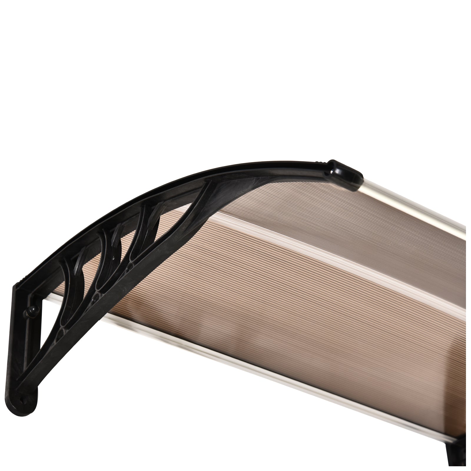 Outsunny Curved Window Door Canopy Aluminium Rigid Plastic Polycarbonate Fixed Outdoor Awning Modern Design UV Water Rain Resist 120 x 75cm Brown - North Peak Garden Furniture