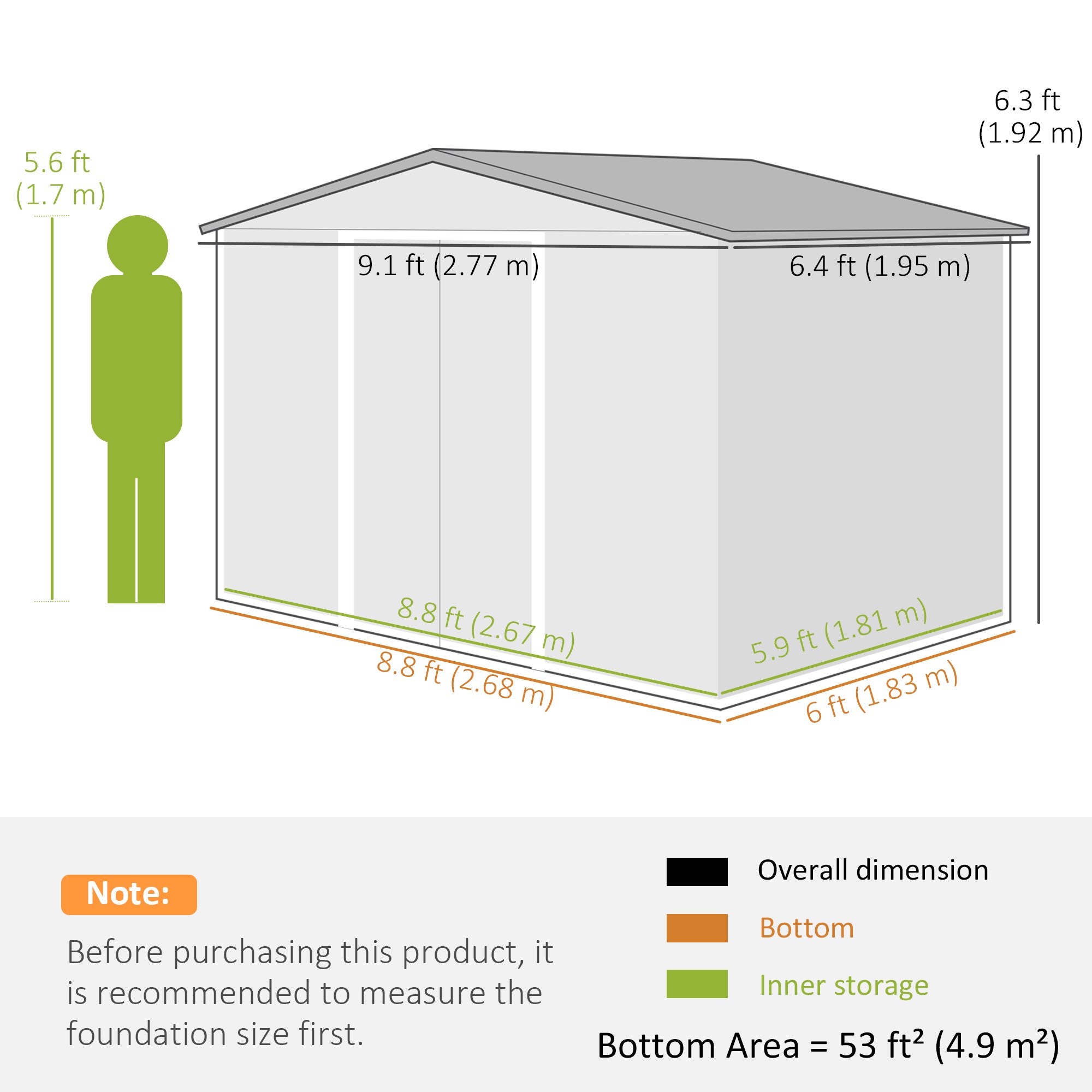 Outsunny 9 x 6ft Garden Metal Storage Shed, Outdoor Storage Tool House with Vents, Foundation and Lockable Double Doors, Brown