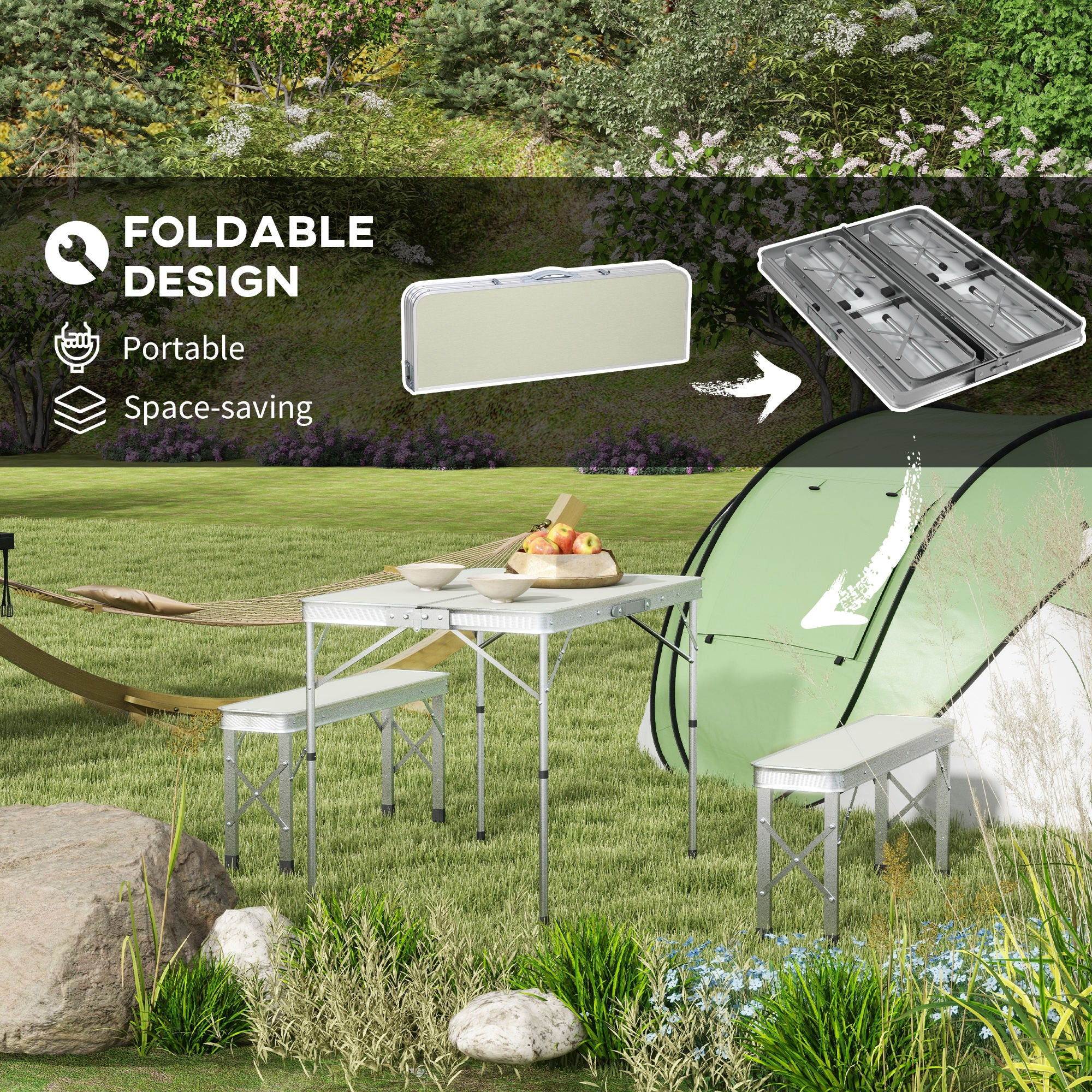 Outsunny Three-Piece Aluminium Folding Picnic Table and Bench Set - North Peak Garden Furniture