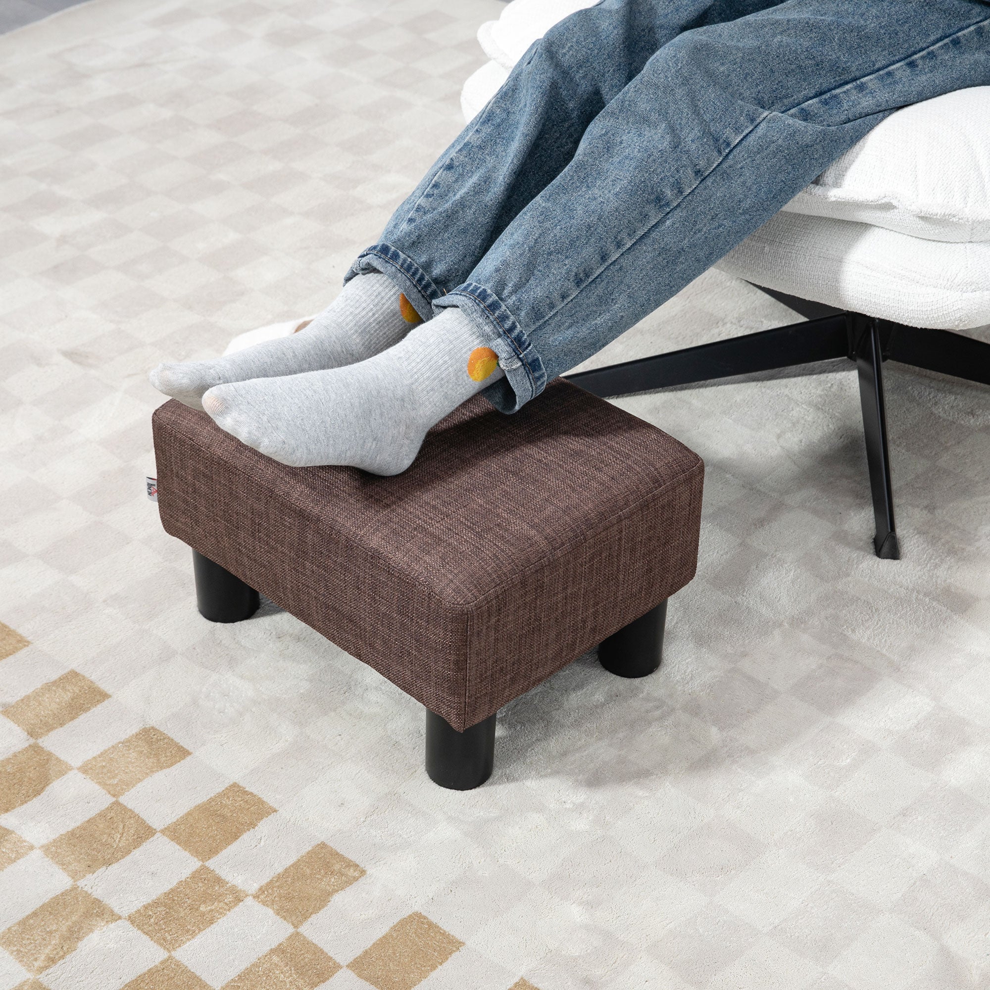 HOMCOM Linen Fabric Footstool Ottoman Cube with 4 Plastic Legs - North Peak Garden Furniture