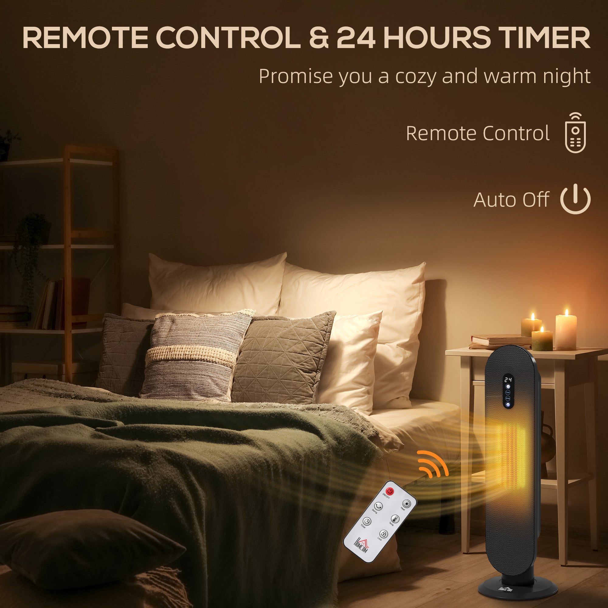 HOMCOM 45° Oscillating Ceramic Space Heater, with Remote - Black - North Peak Garden Furniture