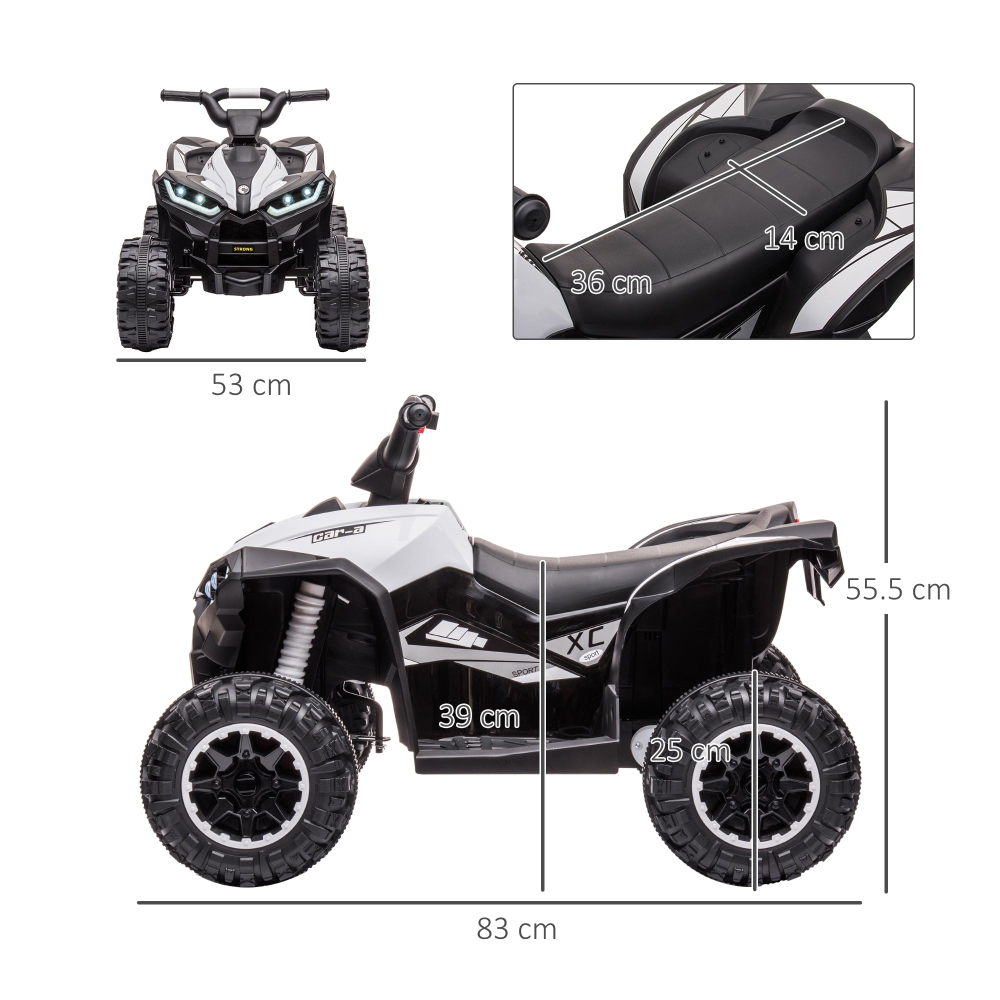 HOMCOM 12V Ride-On Quad Bike w/ Music, Horn, for Ages 3-5 Years - White - North Peak Garden Furniture