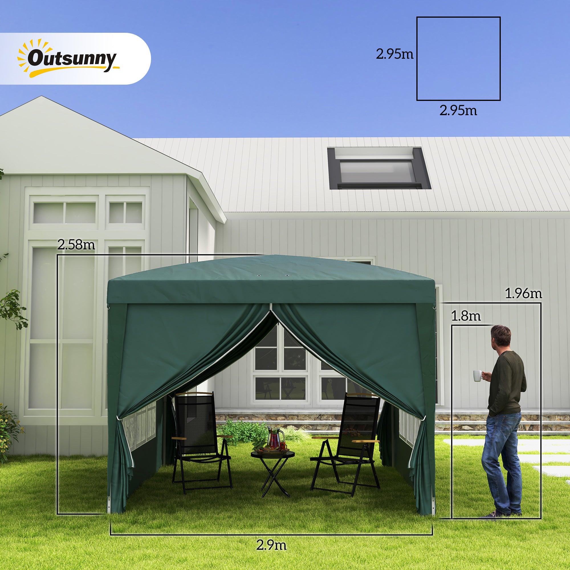 Outsunny 3 x 3m Pop Up Gazebo, Wedding Party Canopy Tent Marquee with Carry Bag and Windows, Green - North Peak Garden Furniture
