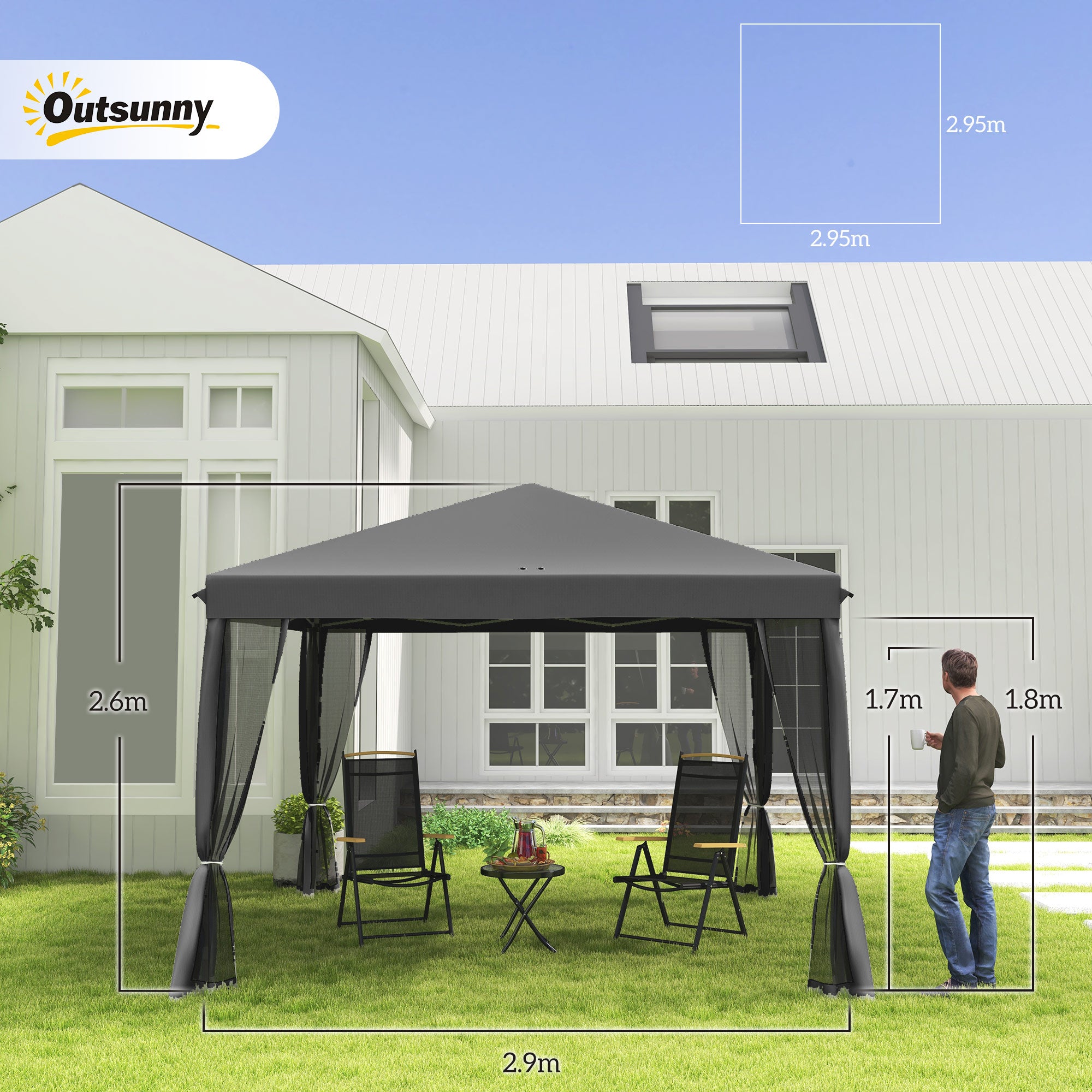 Outsunny 3 x 3 m Pop Up Gazebo, Garden Tent with Removable Mesh Sidewall Netting, Carry Bag for Backyard Patio Outdoor Light Grey - North Peak Garden Furniture