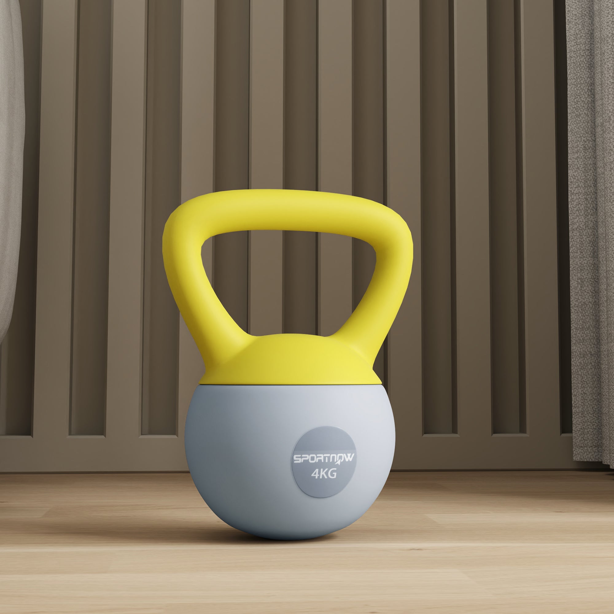 SPORTNOW Soft Kettlebell, 4kg Kettle Bell with Non-Slip Handle for Home Gym Weight Lifting and Strength Training, Yellow and Grey - North Peak Garden Furniture
