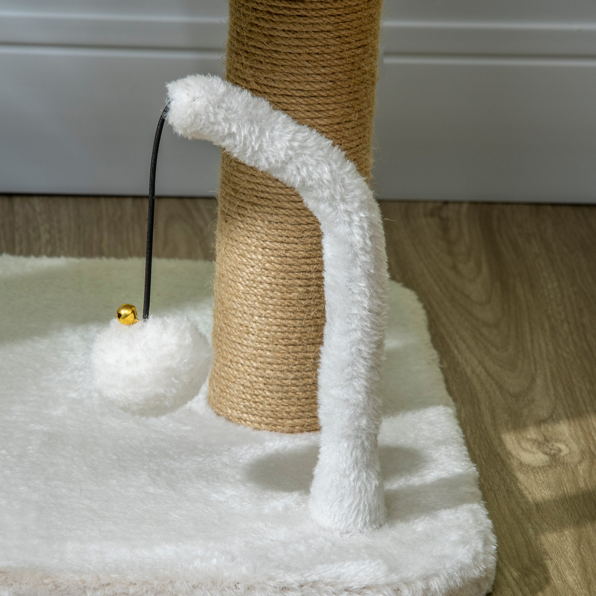 PawHut 42cm Indoor Cat Tree, with Toy Balls, Jute Scratching Post - White