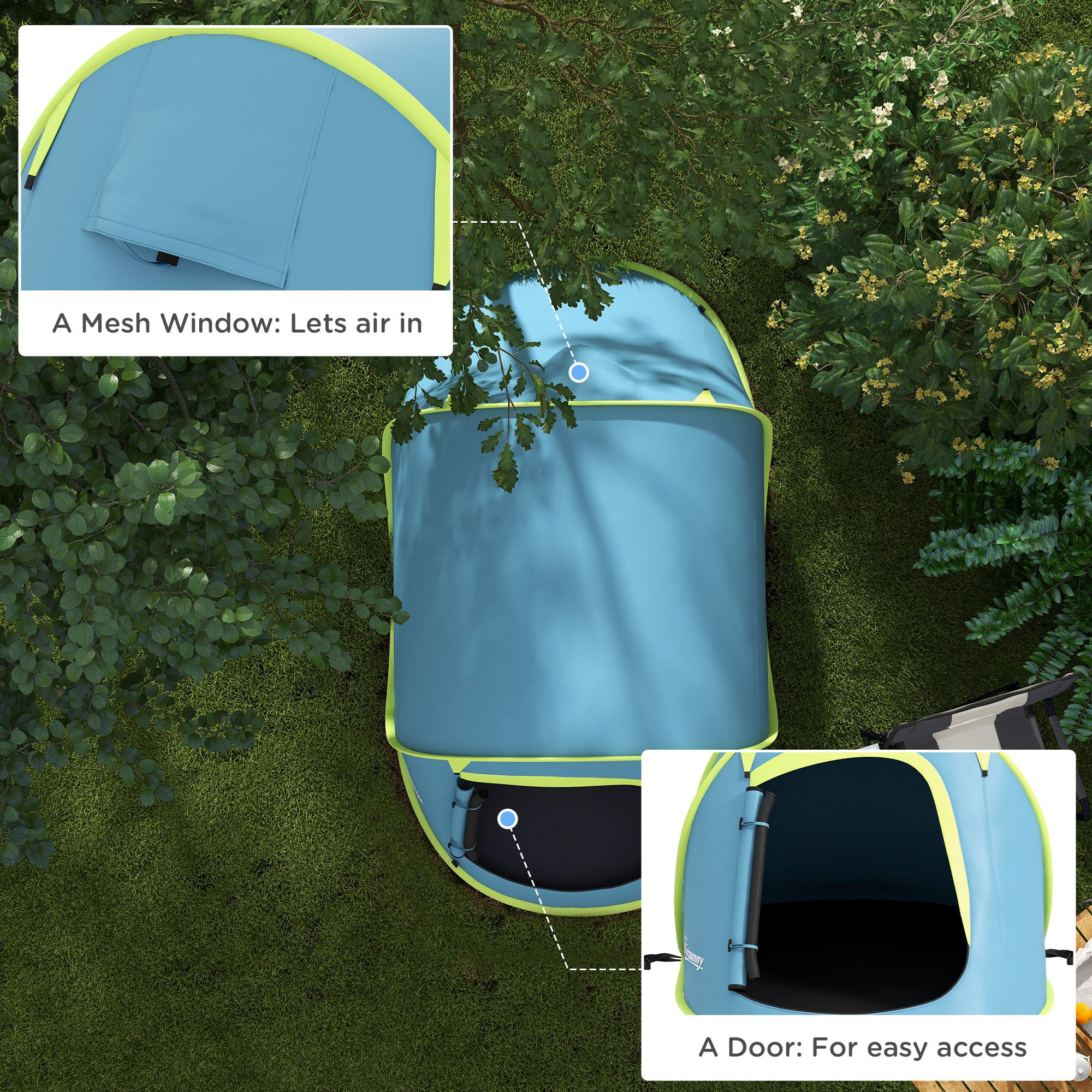 Outsunny Two-Man Pop-Up Dome Tent, with Accessories - Blue - North Peak Garden Furniture