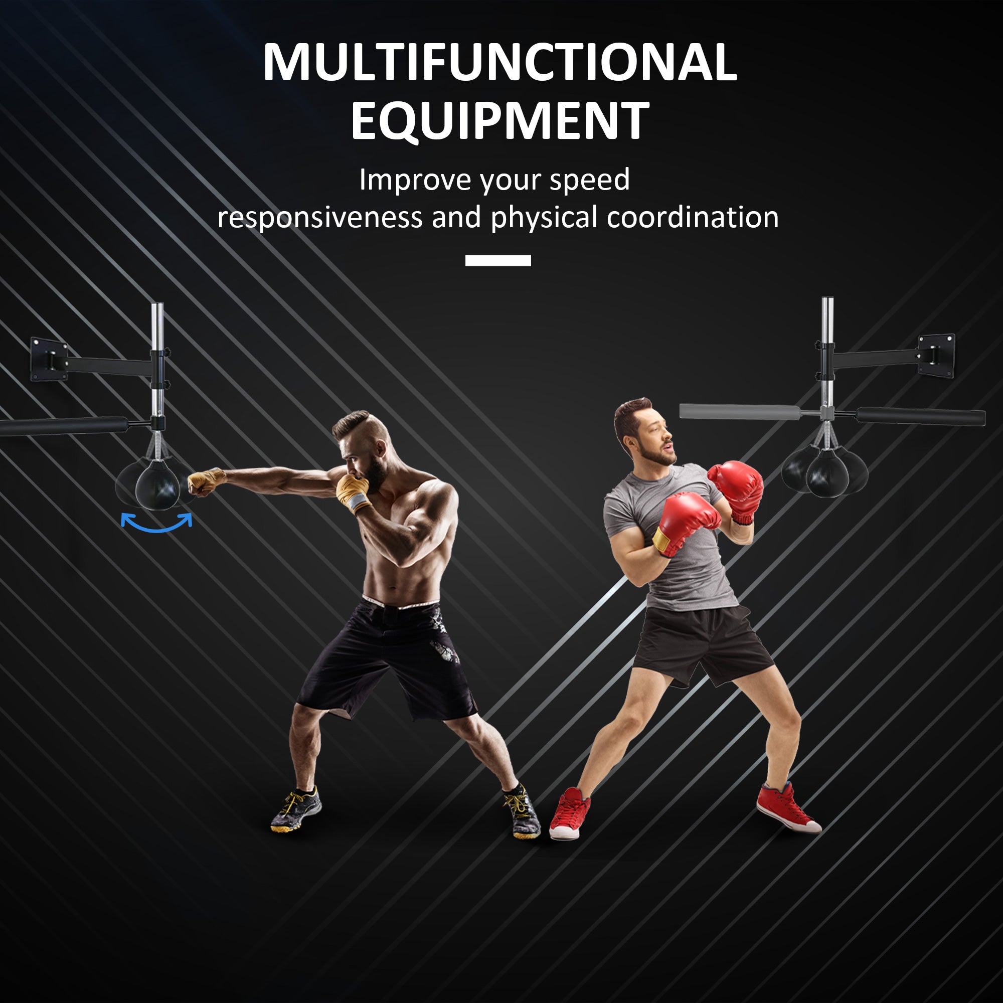 HOMCOM Wall Mount Fast-Reflexes Speed Bag Boxing, Height Adjustable Punching Bag, MMA, Martial Arts and Boxing Equipment for Training at Home - North Peak Garden Furniture