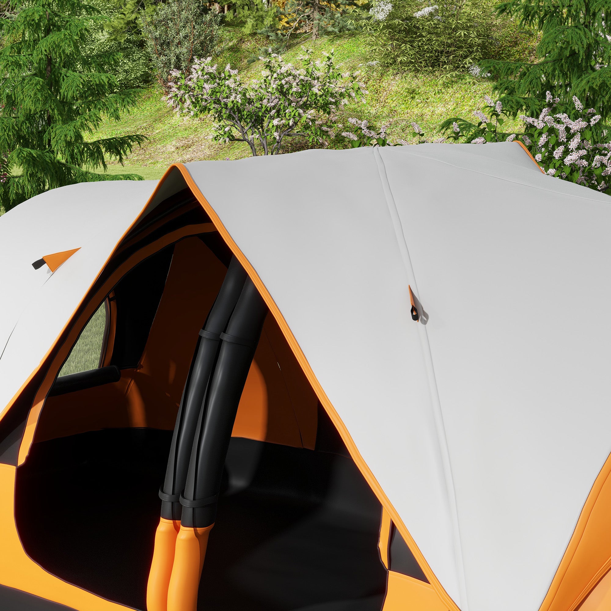 Outsunny Six-Man Tent, with Two Rooms, Small Rainfly and Accessories - Orange - North Peak Garden Furniture