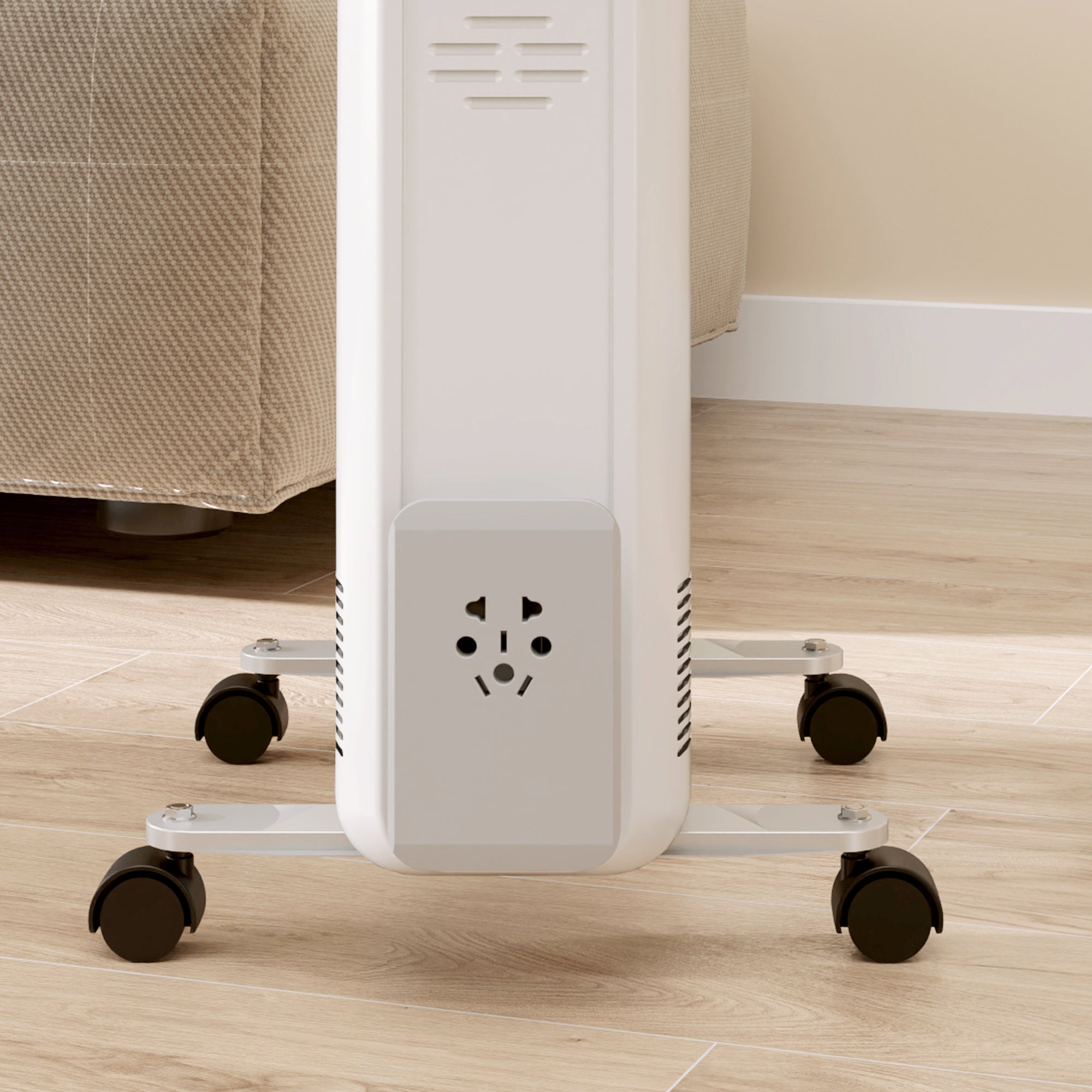 HOMCOM 2kW Nine Fin Oil-Filled Radiator - White - North Peak Garden Furniture