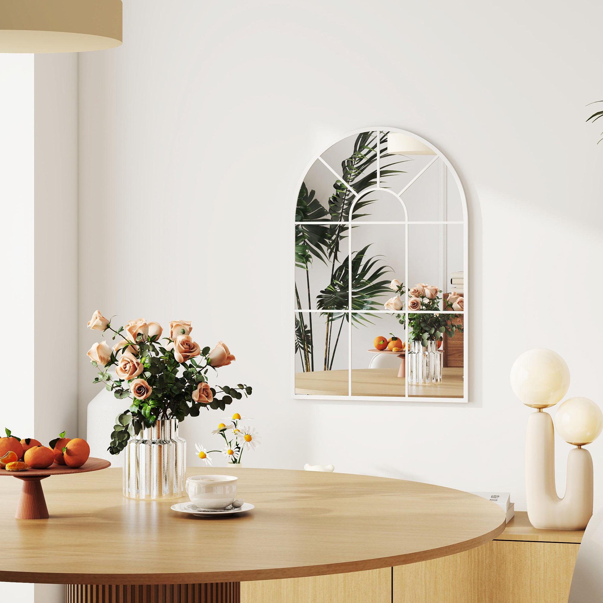 HOMCOM 90 X 61cm Arched Grid Mirror - White