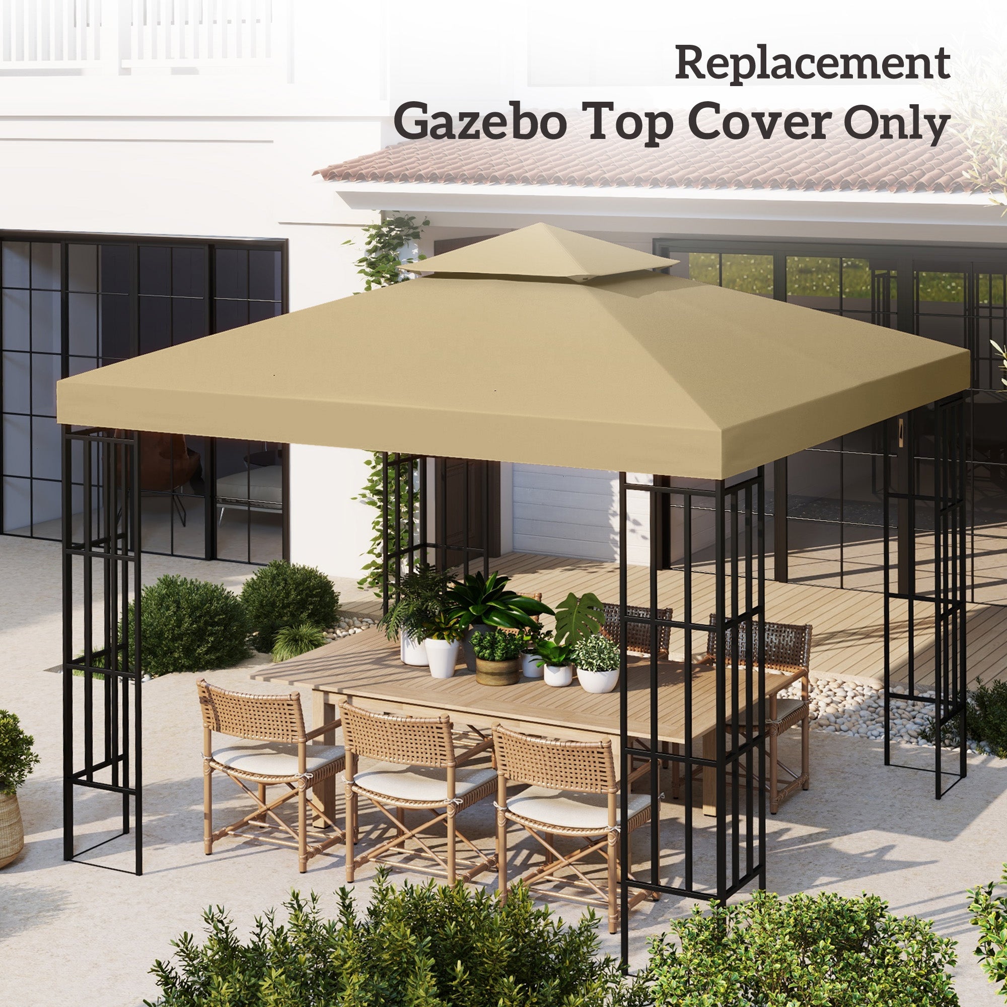 Outsunny 3(m) Gazebo Top Cover Double Tier Canopy Replacement Pavilion Roof Deep Beige - North Peak Garden Furniture