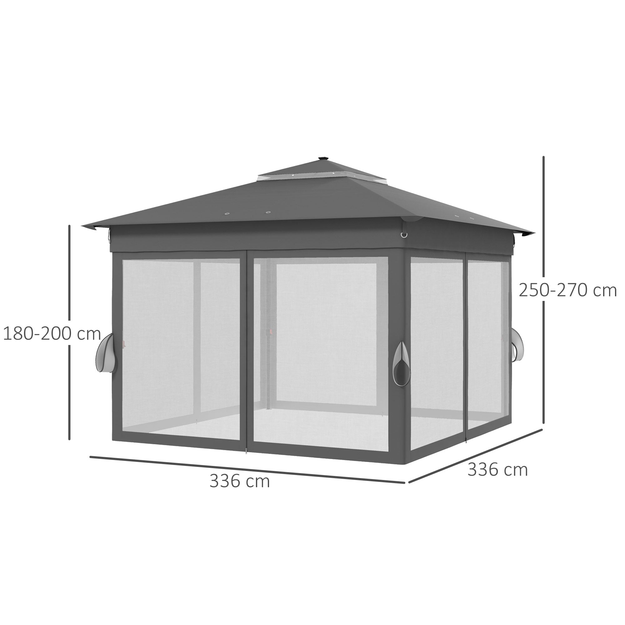 Outsunny 3 x 3(m) Pop Up Gazebo Party Tent with Solar-Powered LED Lights, Adjustable Event Shelter with Netting, Grey - North Peak Garden Furniture