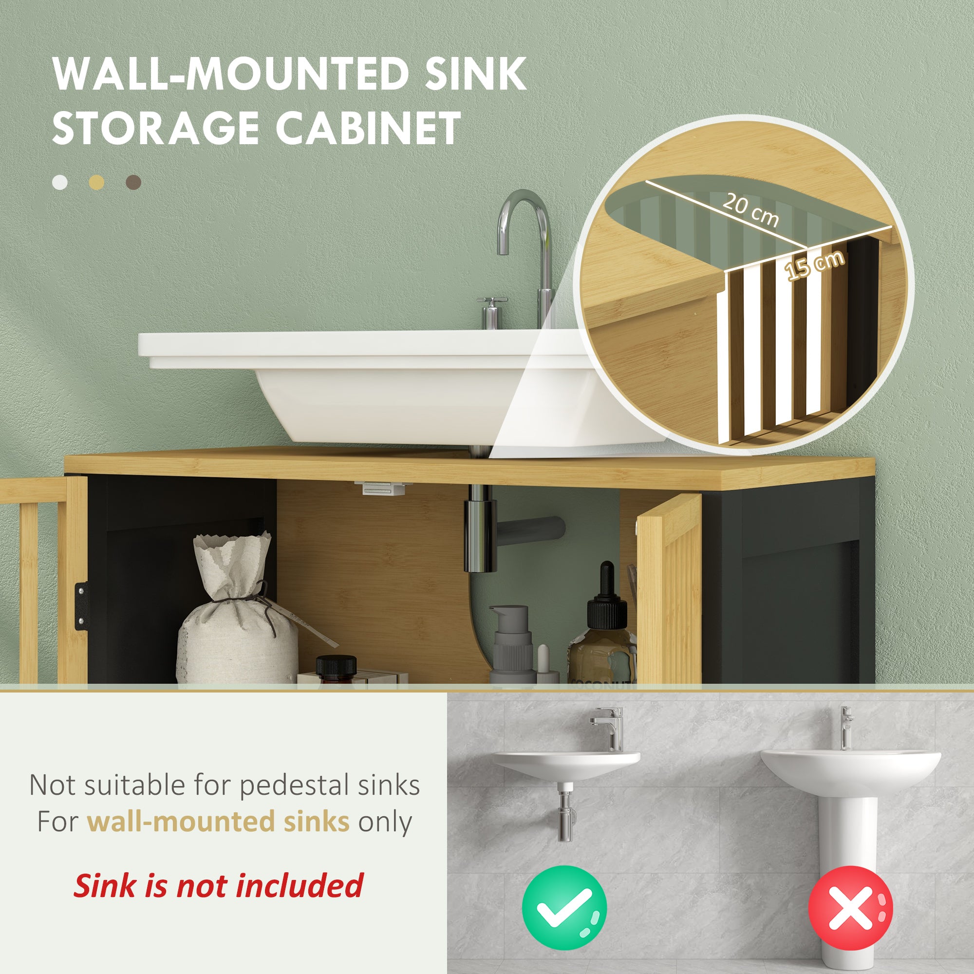 HOMCOM Bamboo-Blend Retro Cut-Out Under Sink Cabinet - North Peak Garden Furniture