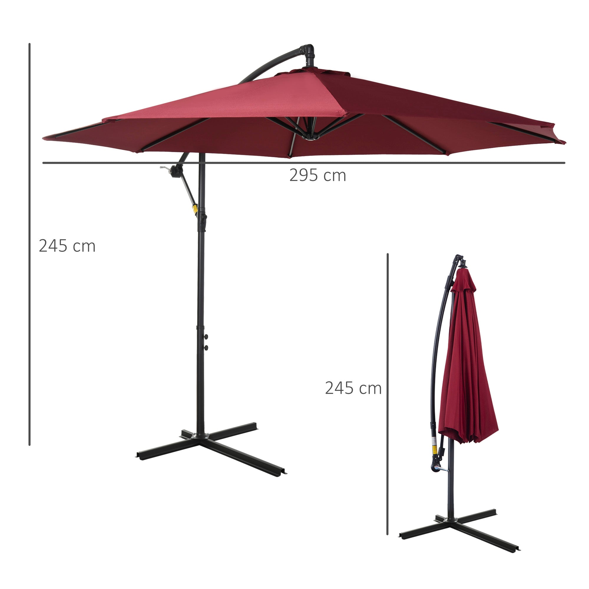 Outsunny Shady Sanctuary: 3m Cantilever Parasol, Patio Hanging Sun Shade with Crank Handle, Wine Red